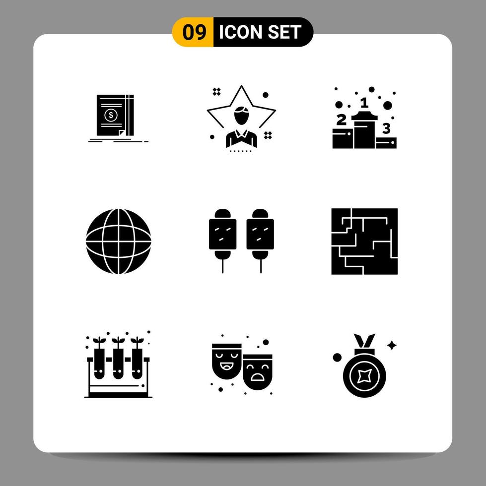 User Interface Pack of 9 Basic Solid Glyphs of food corn man search globe Editable Vector Design Elements