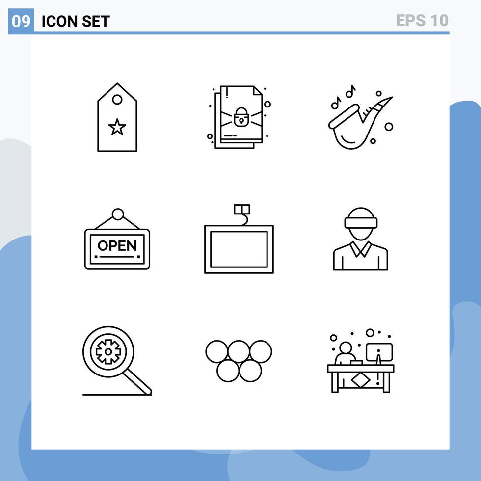 Pack of 9 creative Outlines of tv hotel instrument board open Editable Vector Design Elements