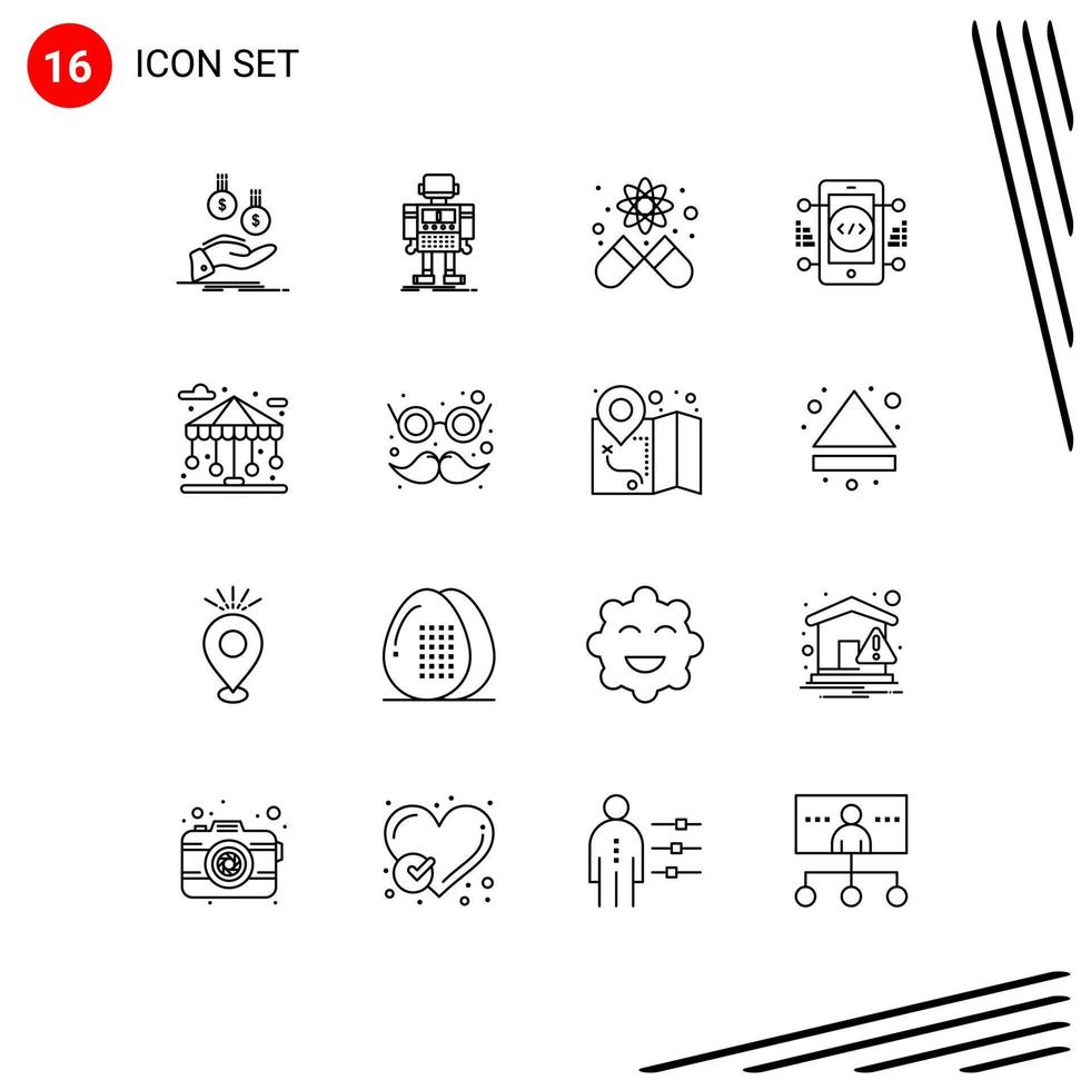 Modern Set of 16 Outlines Pictograph of building online robotic development science Editable Vector Design Elements