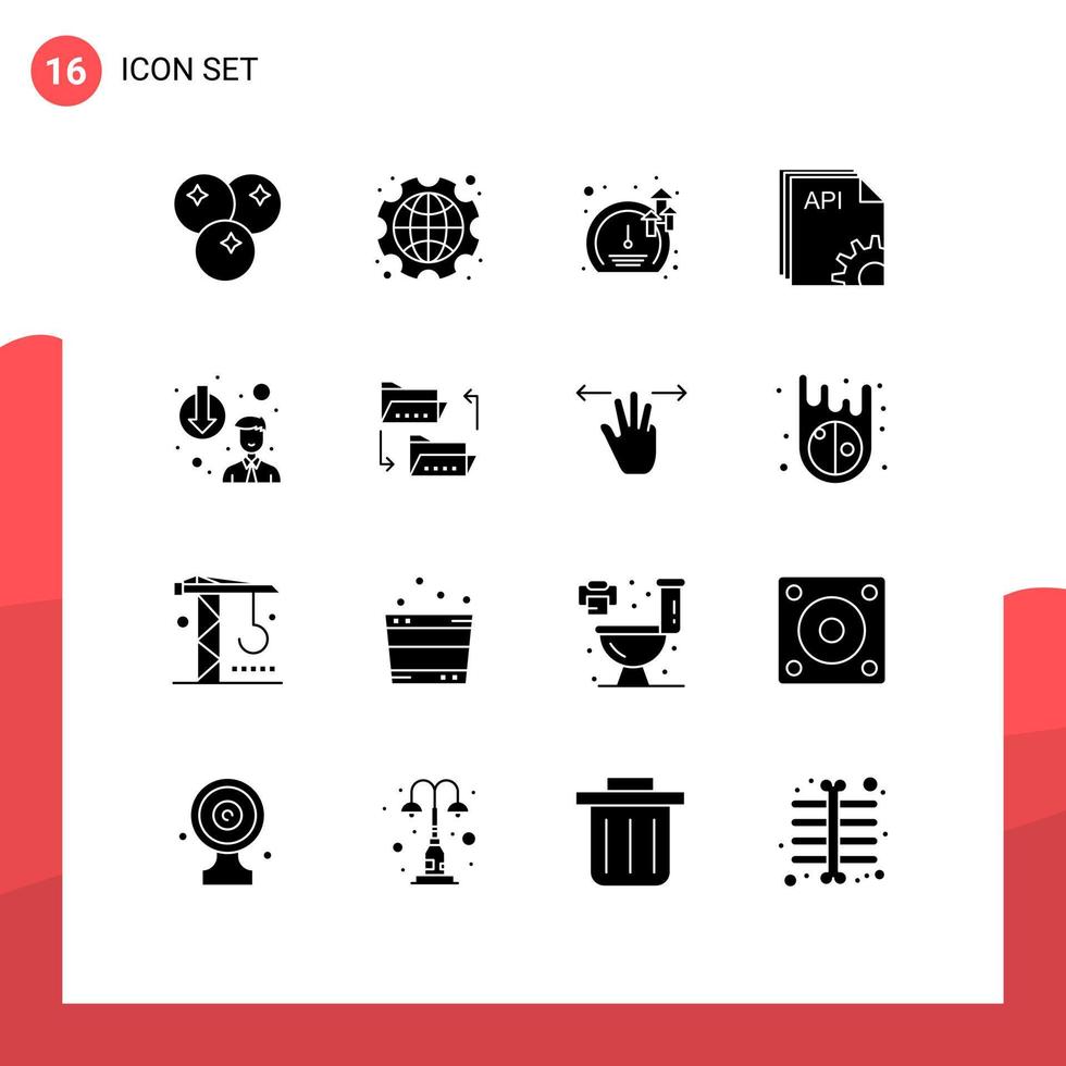 Editable Vector Line Pack of 16 Simple Solid Glyphs of software coding labour app growth Editable Vector Design Elements