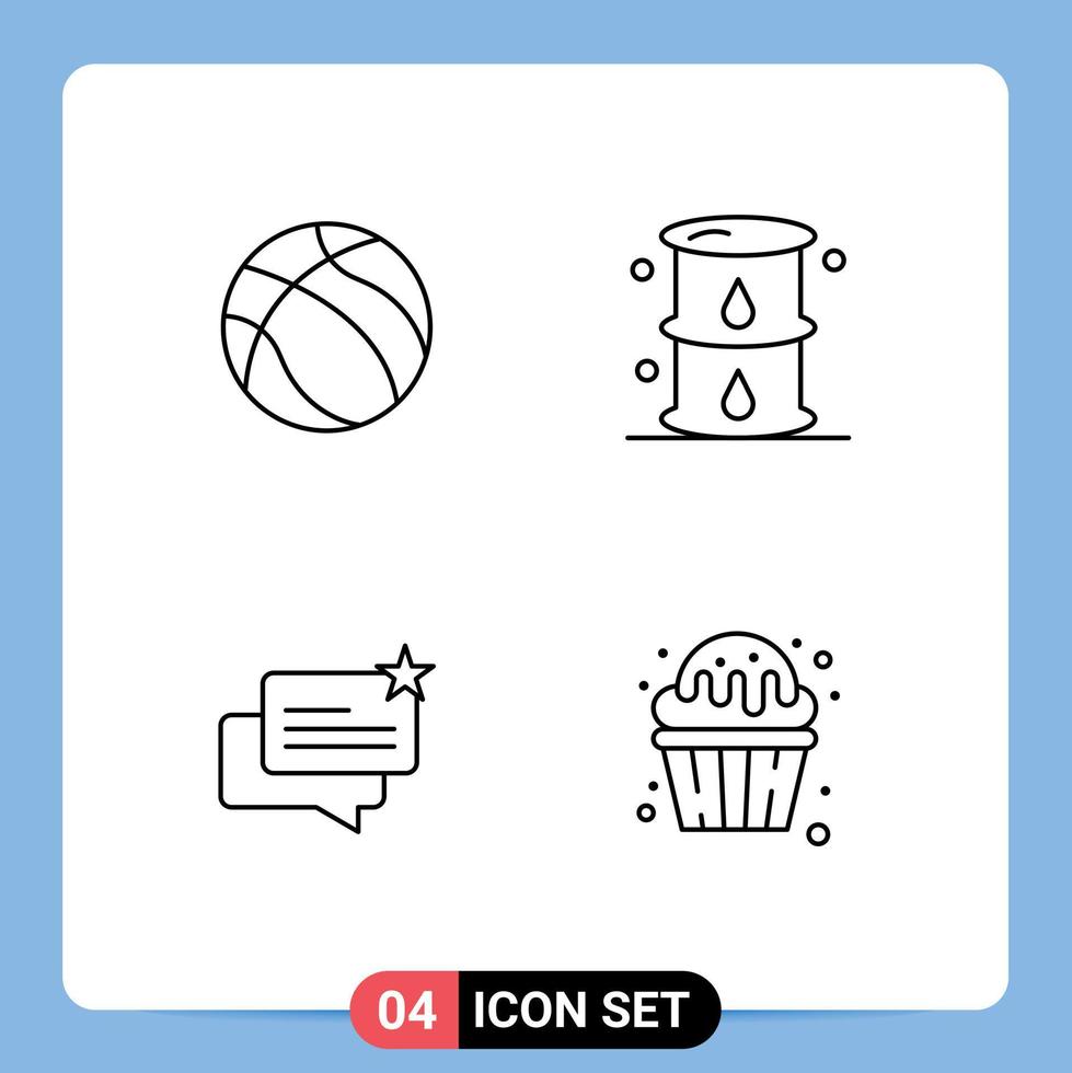 4 User Interface Line Pack of modern Signs and Symbols of ball chat sport gas online Editable Vector Design Elements