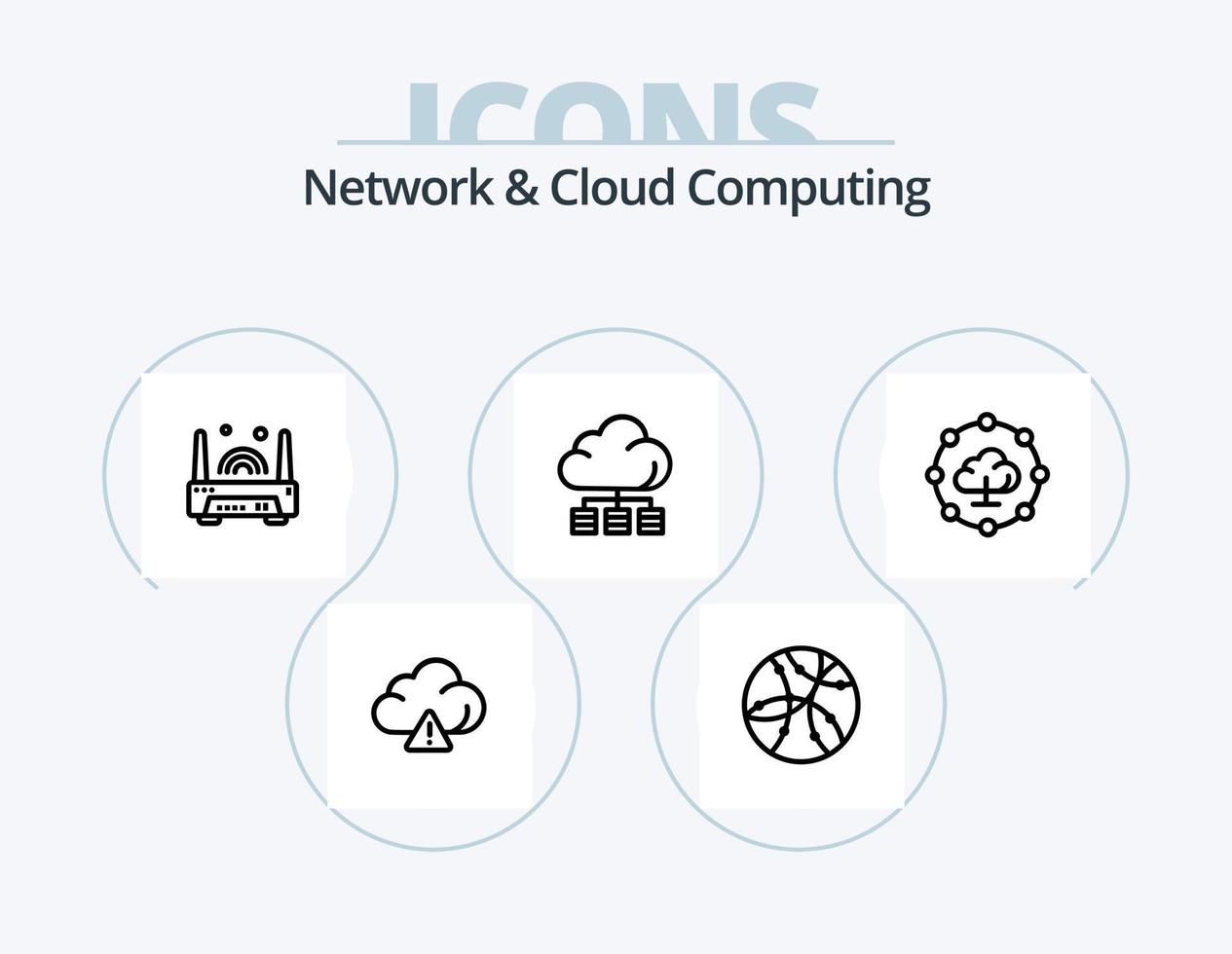 Network And Cloud Computing Line Icon Pack 5 Icon Design. global. technology. technology. gear. monitor vector