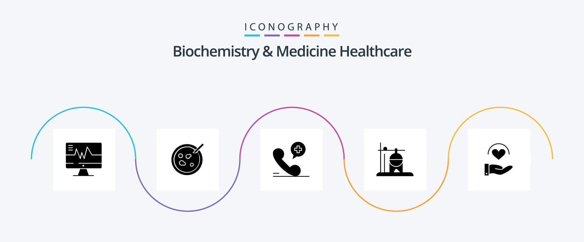 Biochemistry And Medicine Healthcare Glyph 5 Icon Pack Including care. transfusion. mobile. rehydration. healthcare vector