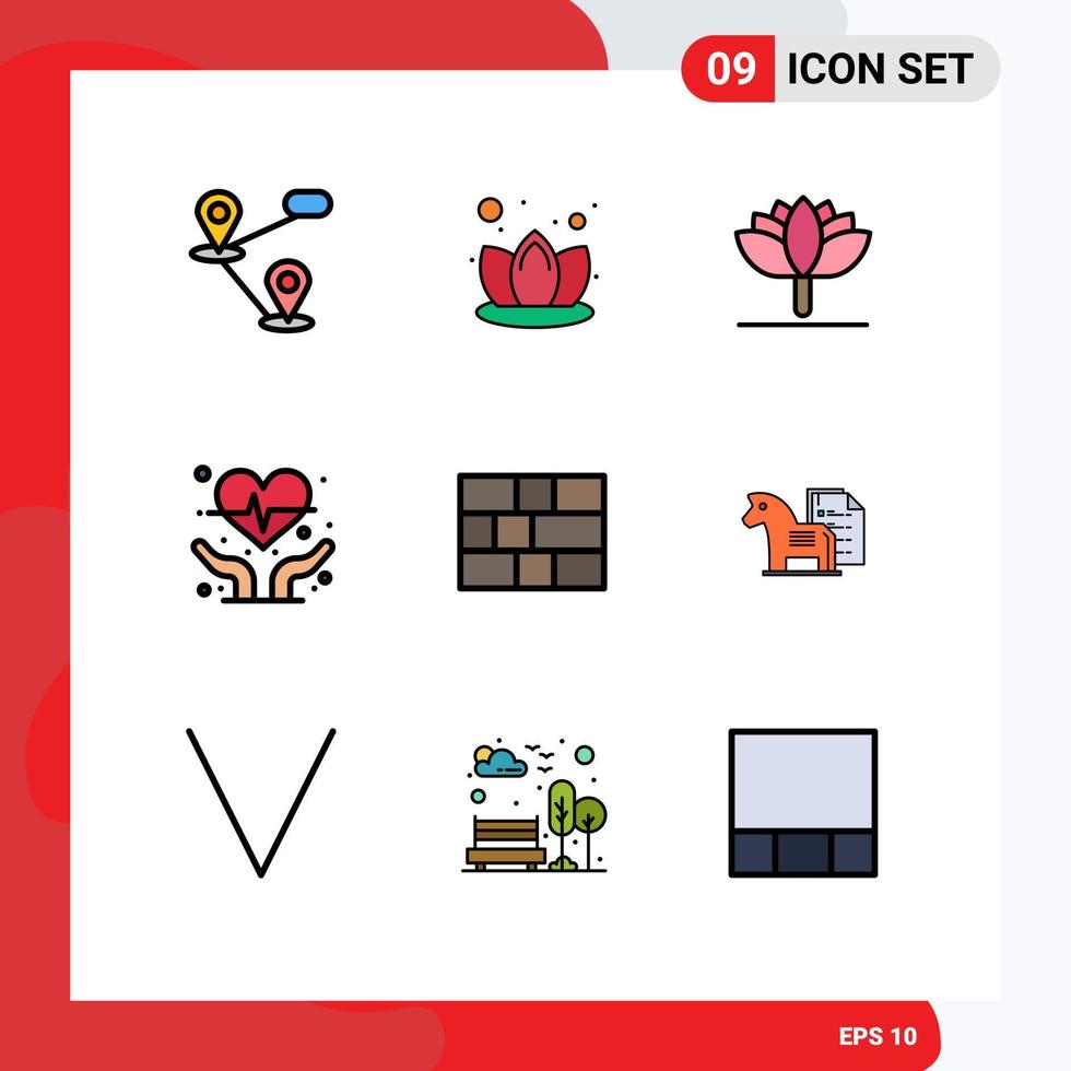 Set of 9 Vector Filledline Flat Colors on Grid for business strategy tulip security firewall Editable Vector Design Elements