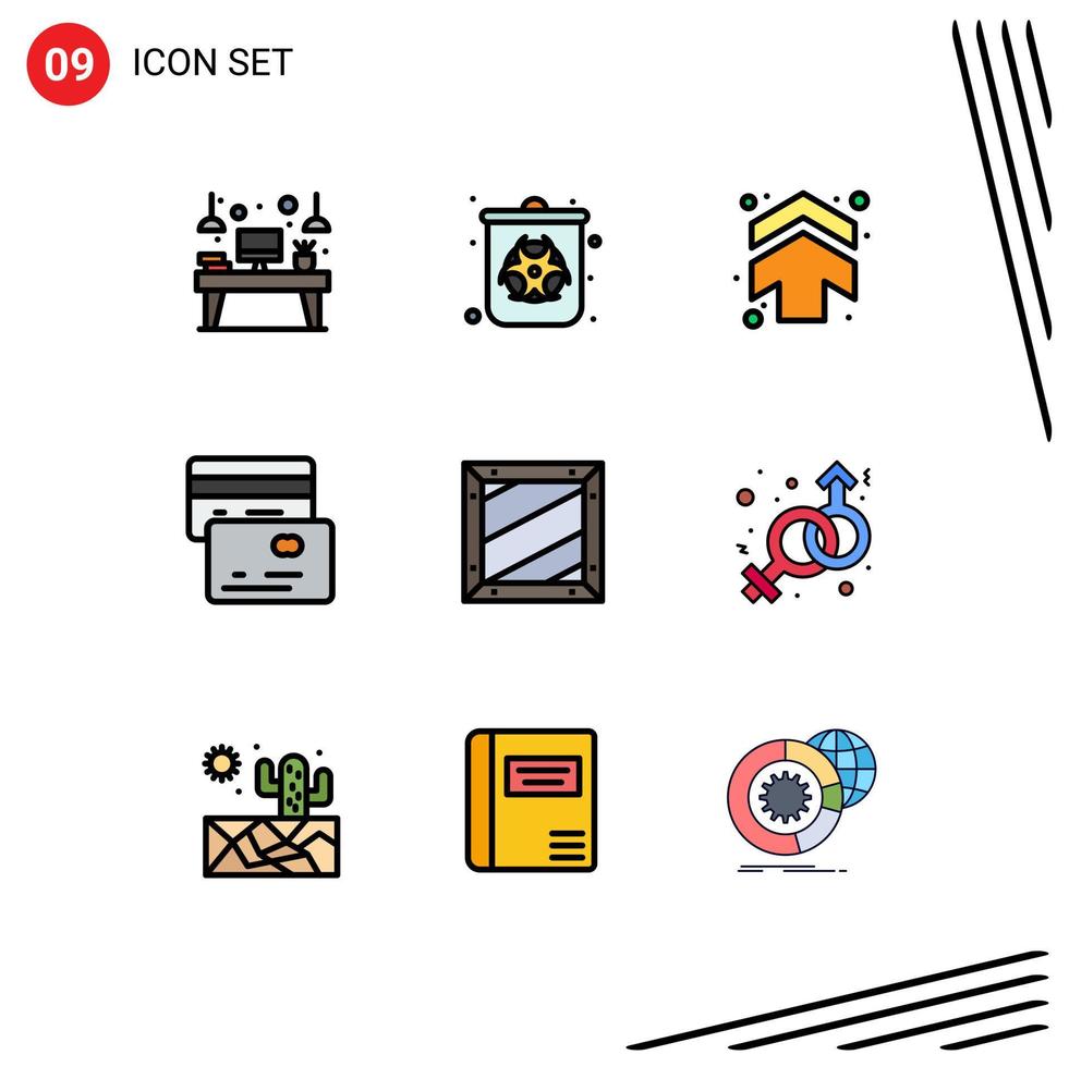 Universal Icon Symbols Group of 9 Modern Filledline Flat Colors of coding money waste credit direction Editable Vector Design Elements