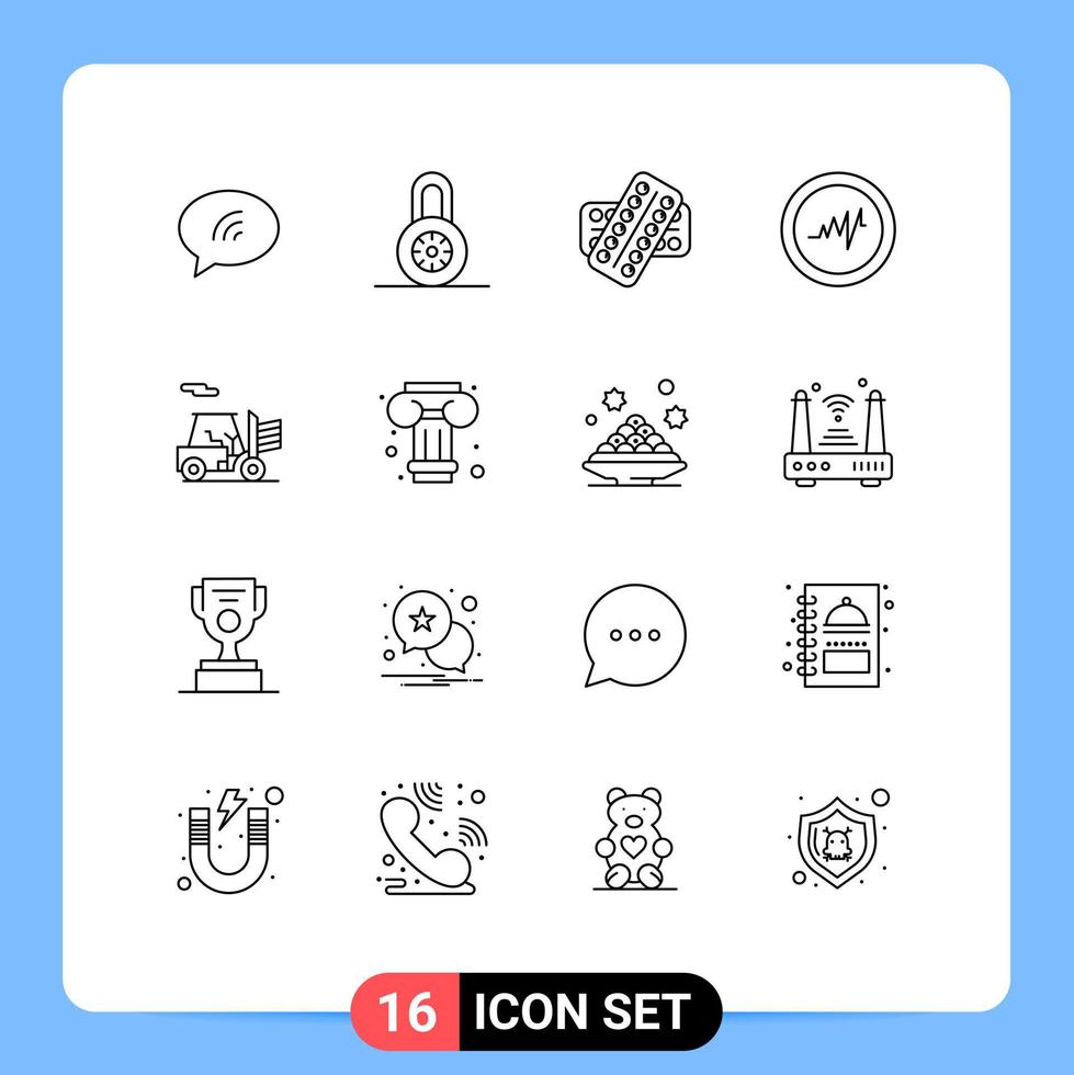 16 User Interface Outline Pack of modern Signs and Symbols of art outline pill forklift heart Editable Vector Design Elements