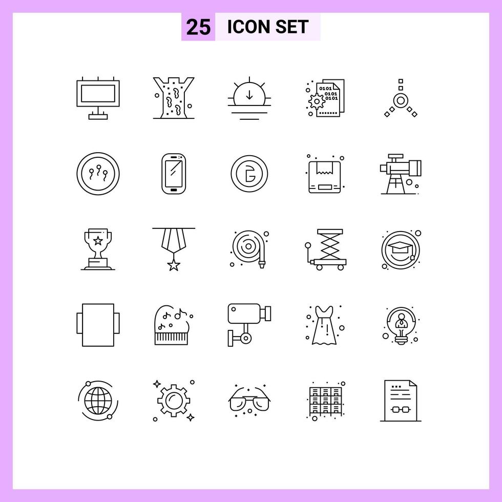Pictogram Set of 25 Simple Lines of fire ware setting sun page codding Editable Vector Design Elements