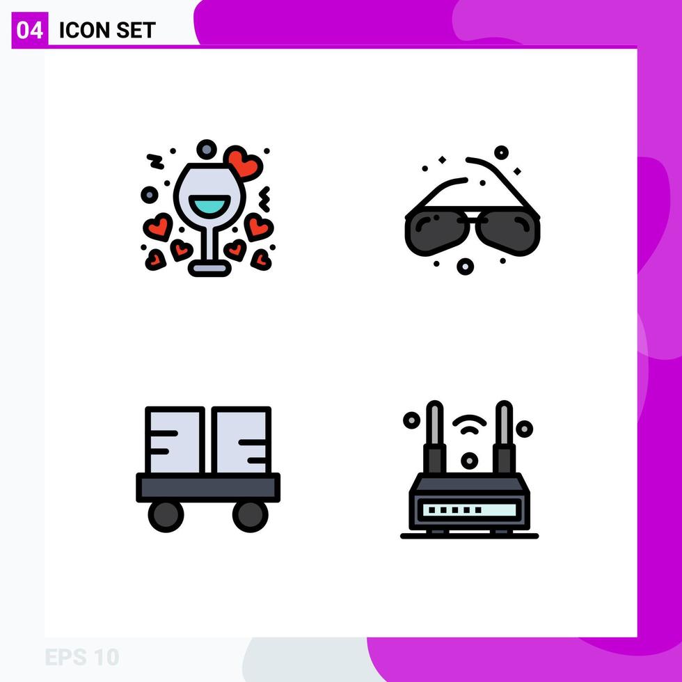 4 iconos creativos, signos y símbolos modernos de vehículos oruga de fecha, gafas románticas, montacargas, elementos de diseño vectorial editables vector