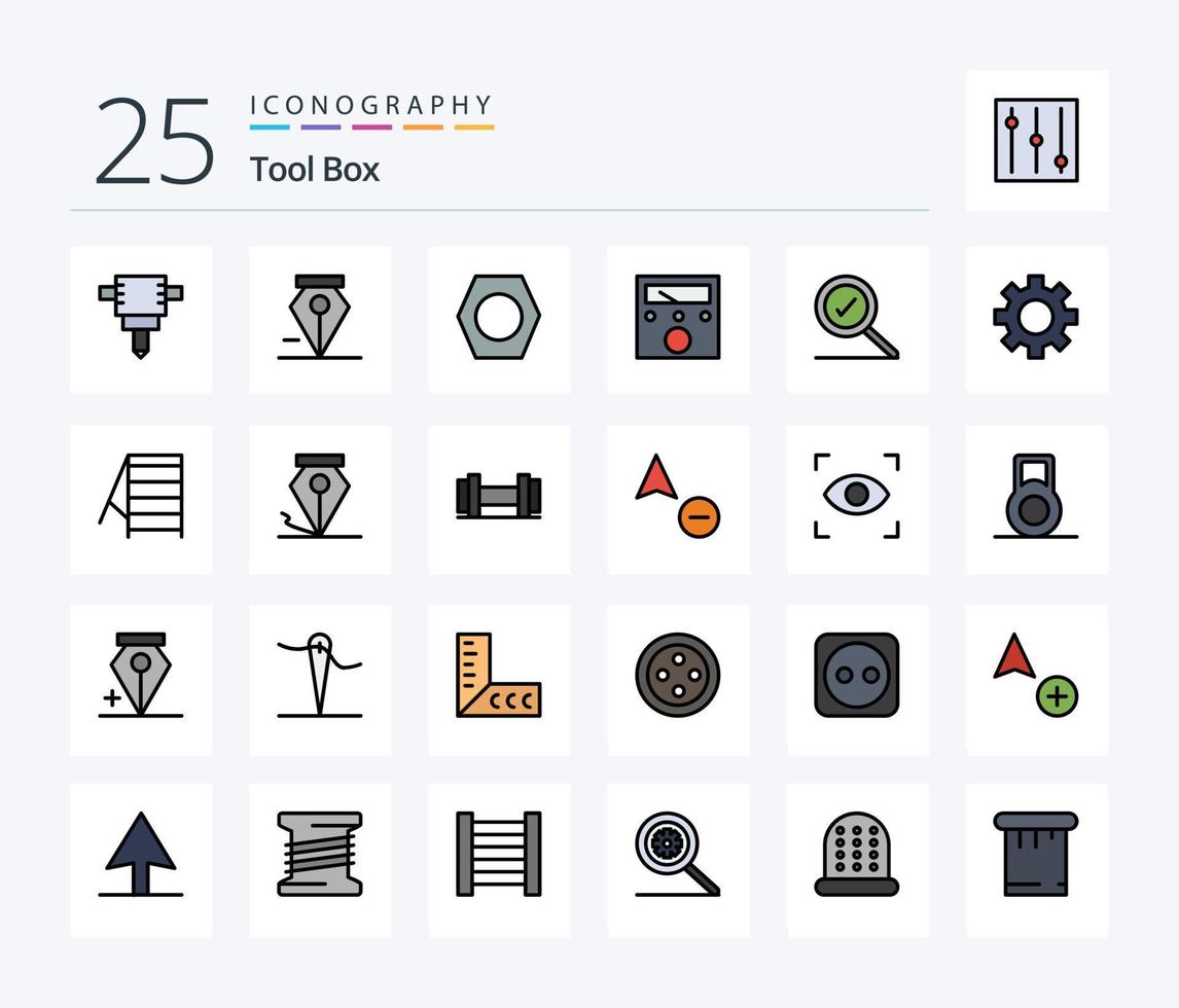 Tools 25 Line Filled icon pack including stairs. tools. meter. settings. search vector