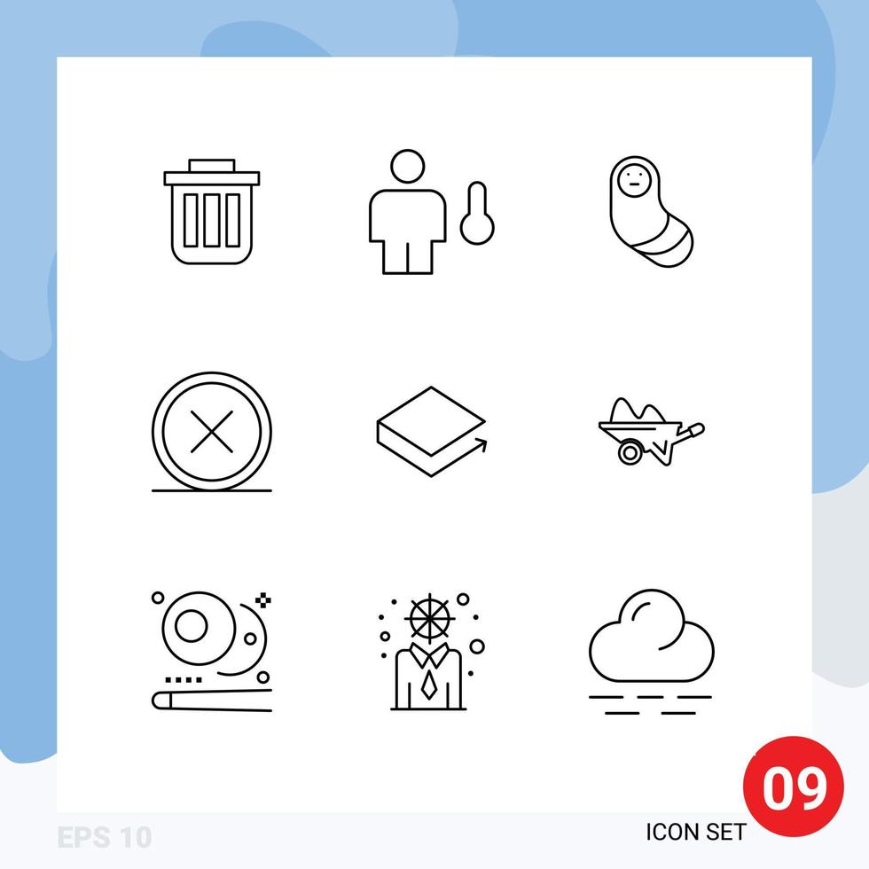paquete de 9 signos y símbolos de contornos modernos para medios de impresión web, como elementos de diseño de vectores editables para bebés recién nacidos de cuerpo cruzado