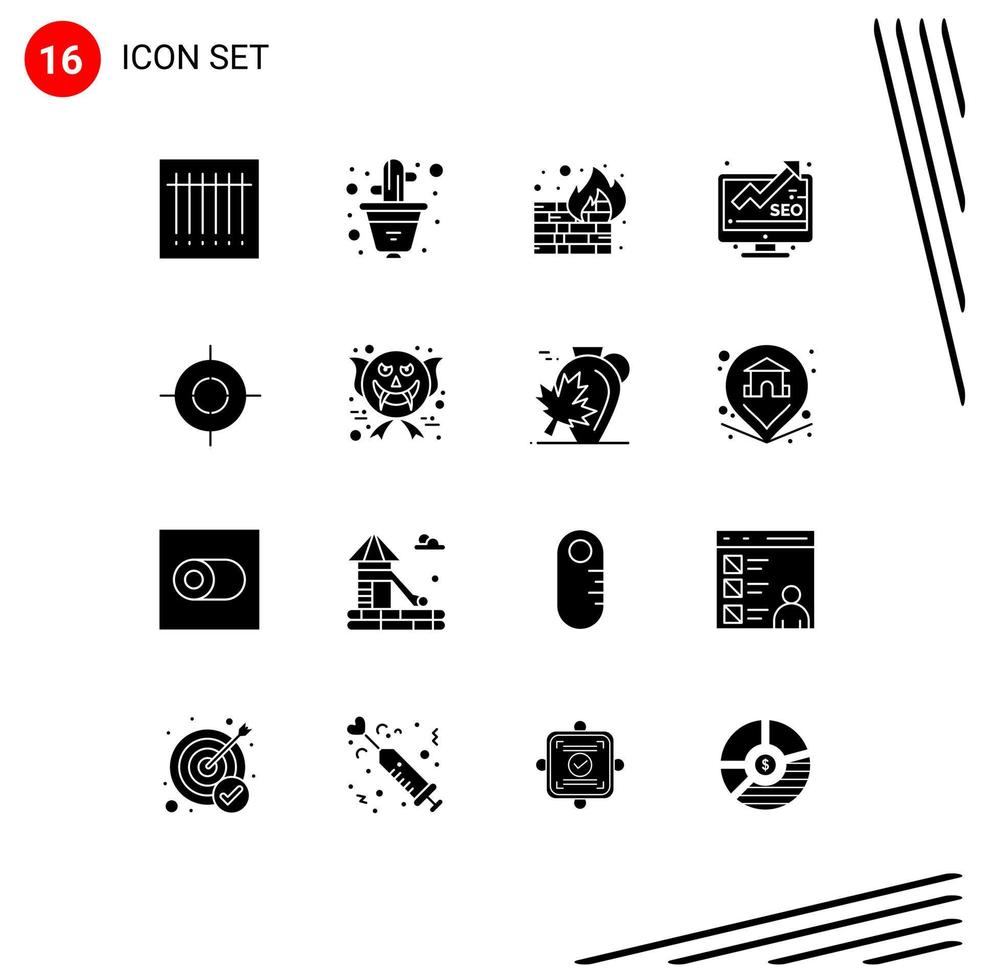 16 Universal Solid Glyphs Set for Web and Mobile Applications interface target firewall seo marketing Editable Vector Design Elements