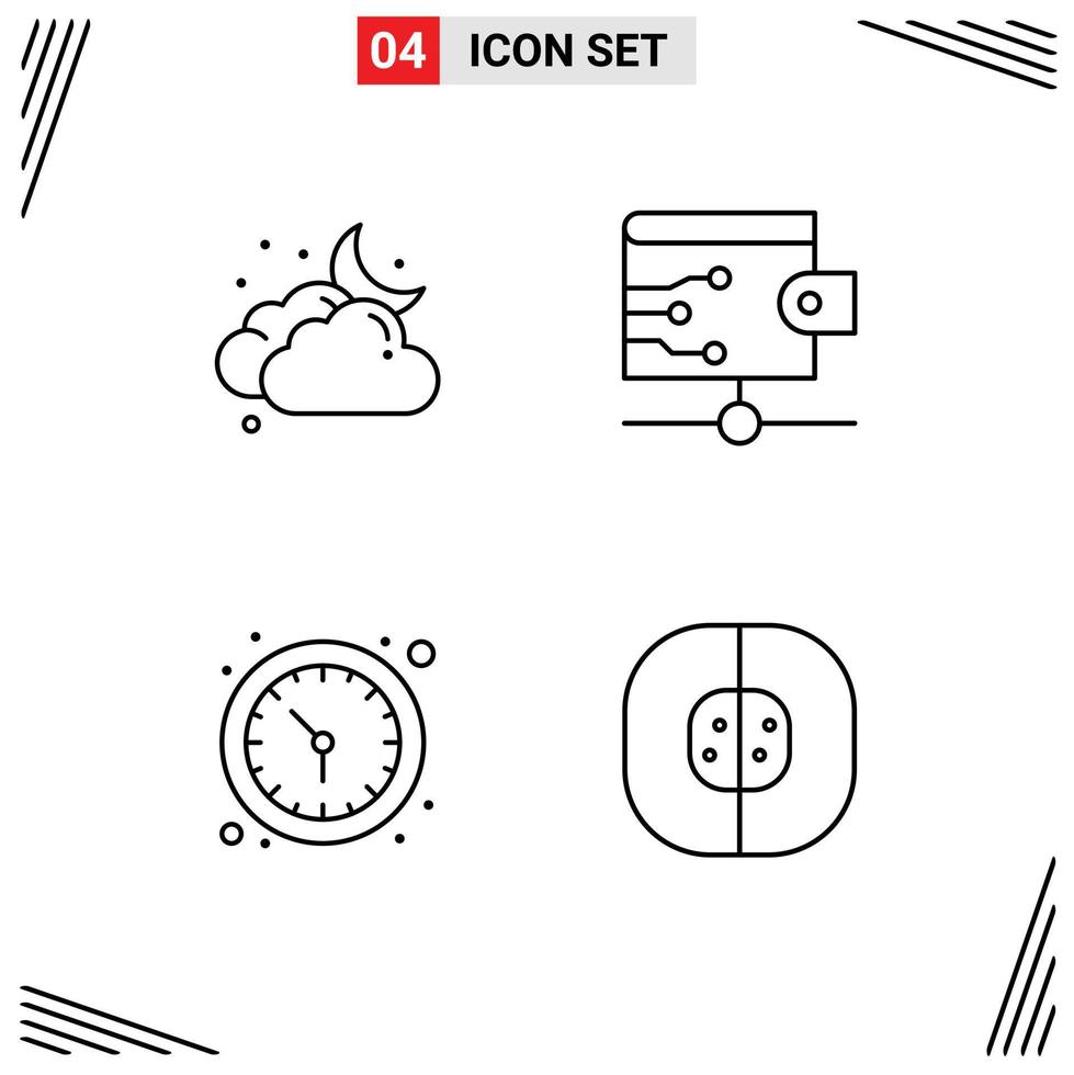 4 Universal Filledline Flat Colors Set for Web and Mobile Applications cloud watch weather wallet atom Editable Vector Design Elements