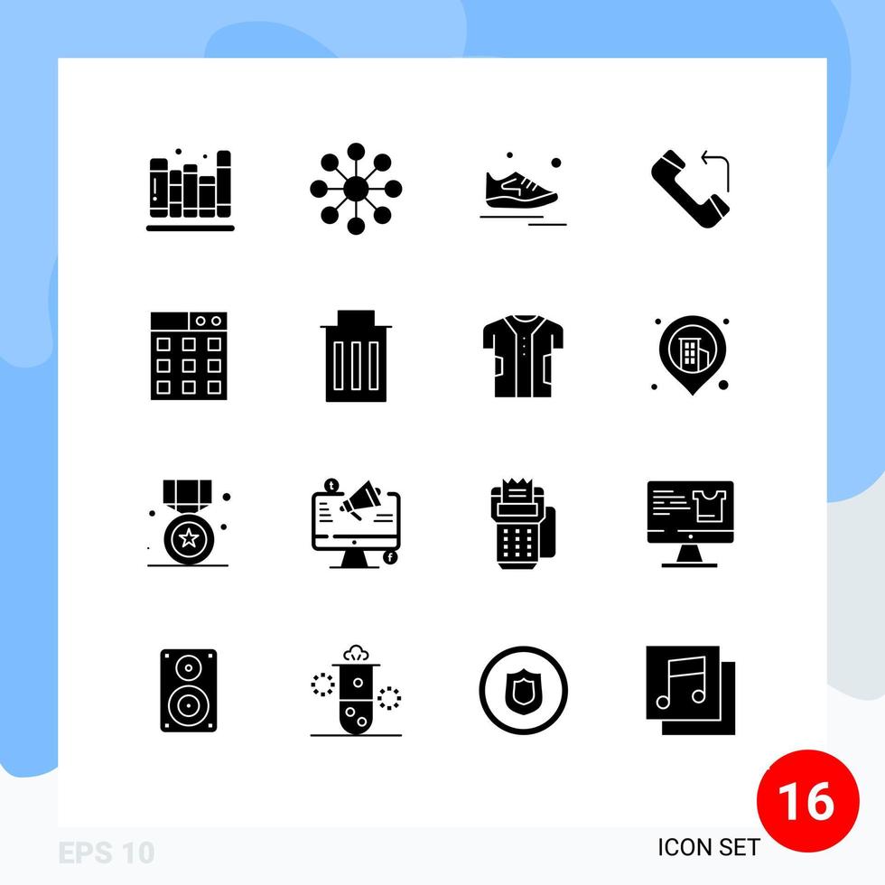 Mobile Interface Solid Glyph Set of 16 Pictograms of technology business sport incoming answer Editable Vector Design Elements