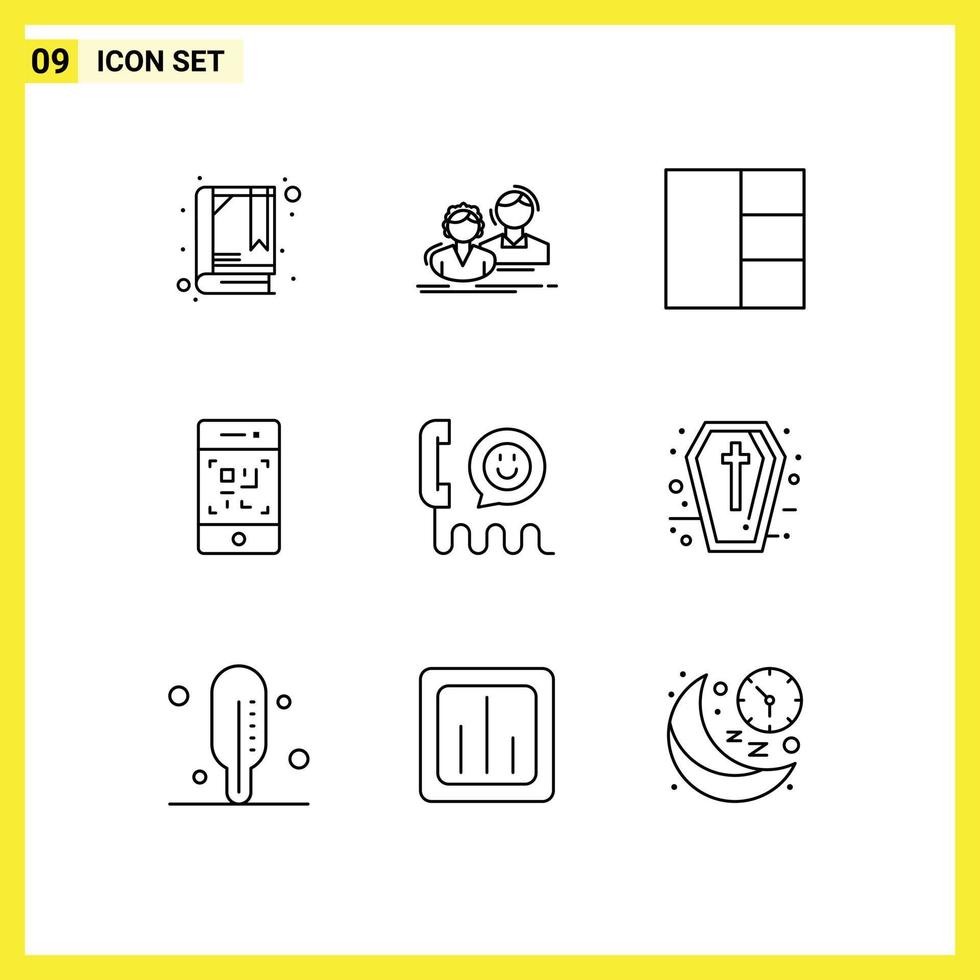 Outline Pack of 9 Universal Symbols of help communication grid call scanner Editable Vector Design Elements