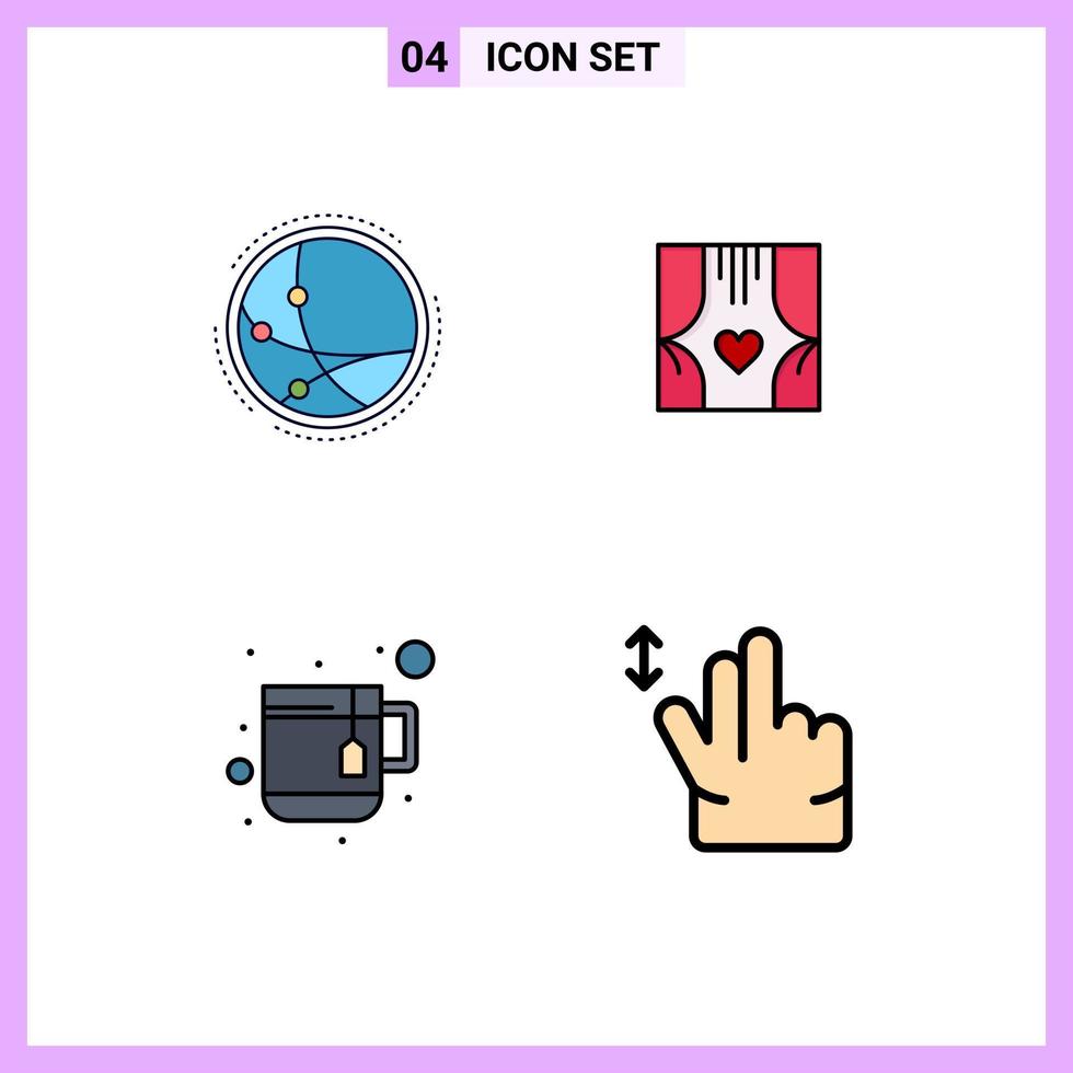 User Interface Pack of 4 Basic Filledline Flat Colors of worldwide romance internet room mug Editable Vector Design Elements