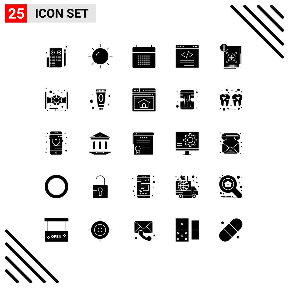 25 Thematic Vector Solid Glyphs and Editable Symbols of structure html calendar coding browser Editable Vector Design Elements