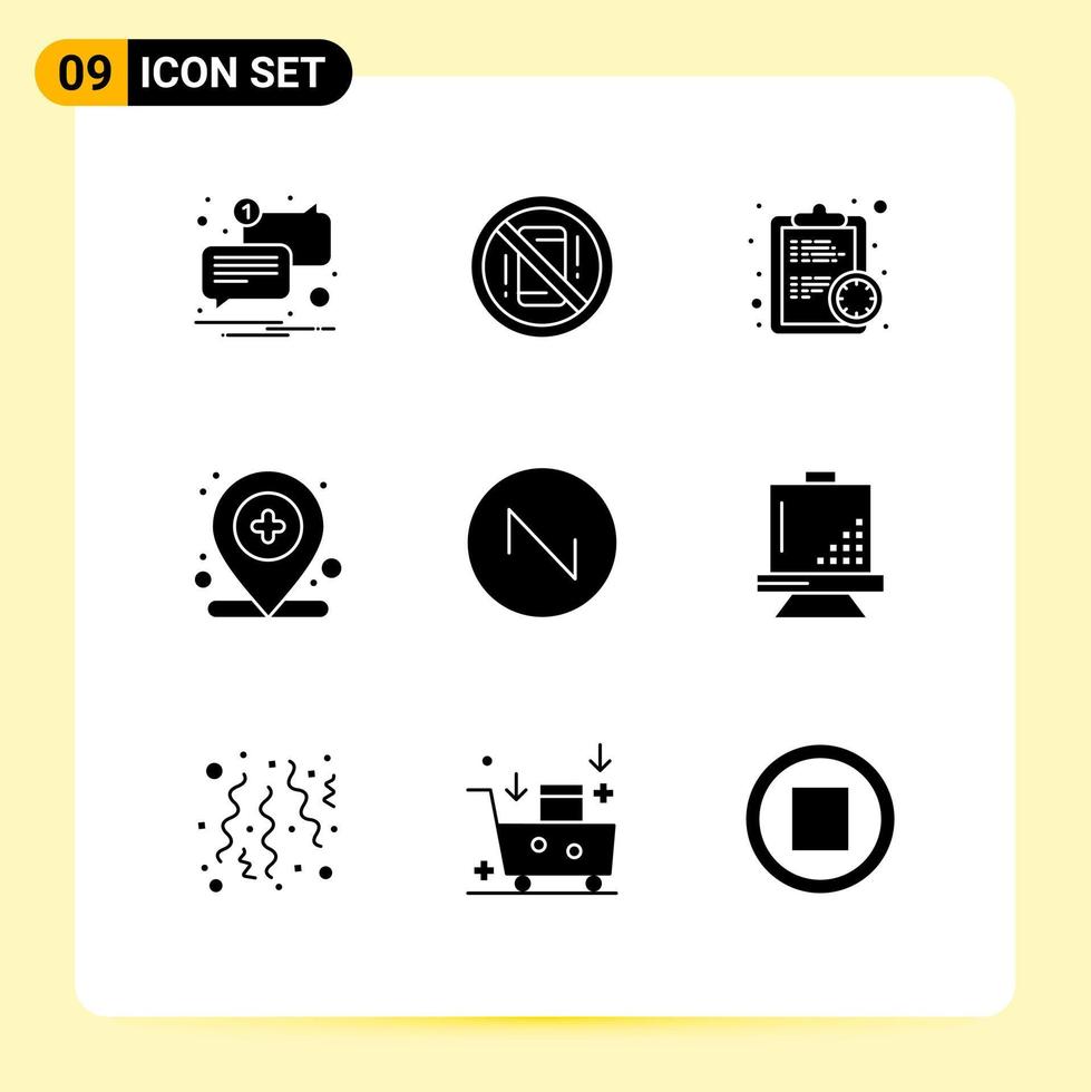 User Interface Pack of 9 Basic Solid Glyphs of saw tooth map phone location estimate Editable Vector Design Elements