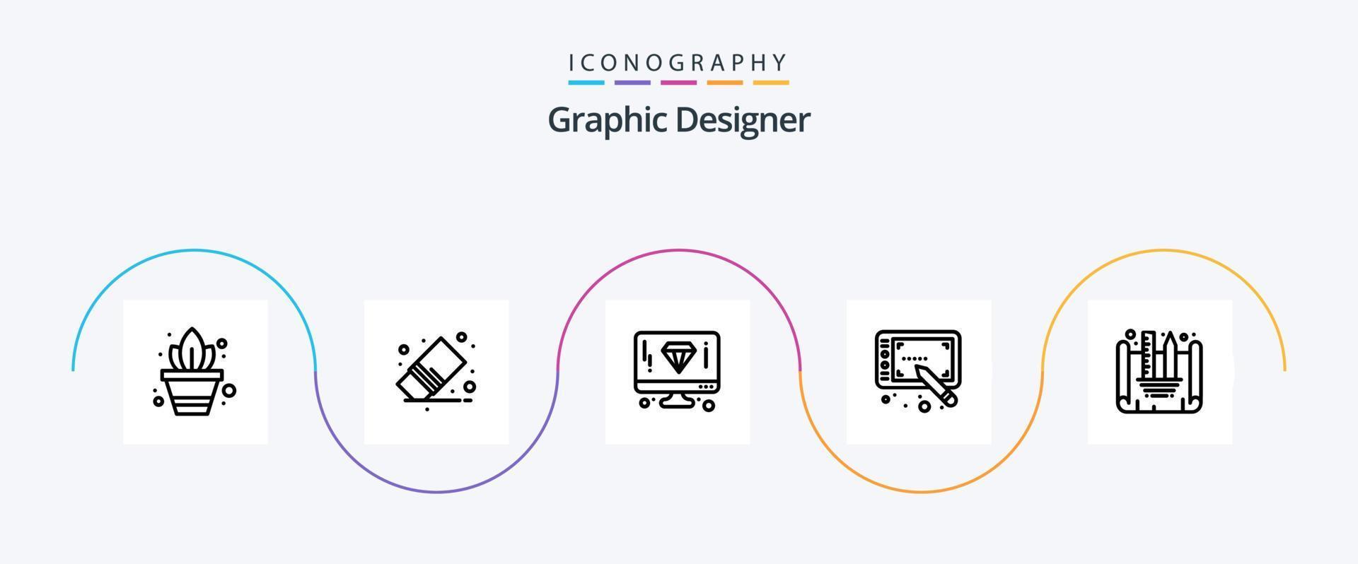 Graphic Designer Line 5 Icon Pack Including design blueprint. blueprint