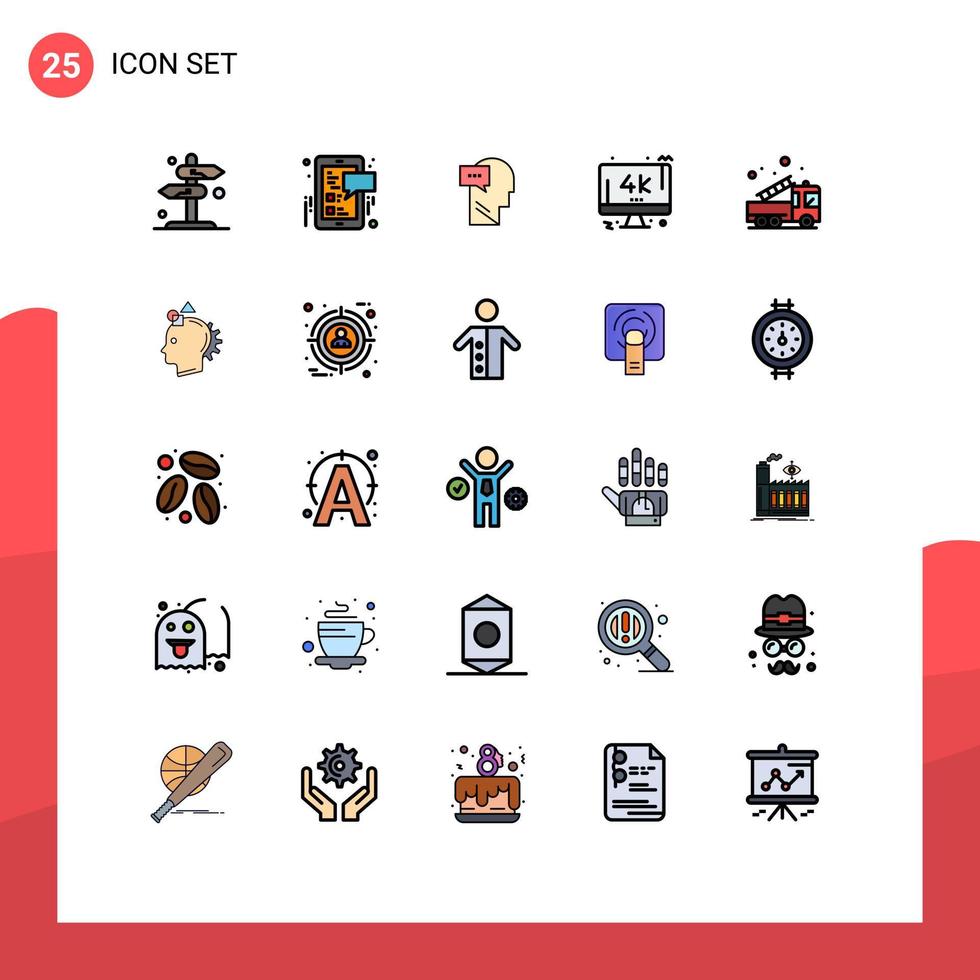 Pictogram Set of 25 Simple Filled line Flat Colors of alarm tv mobile screen head Editable Vector Design Elements