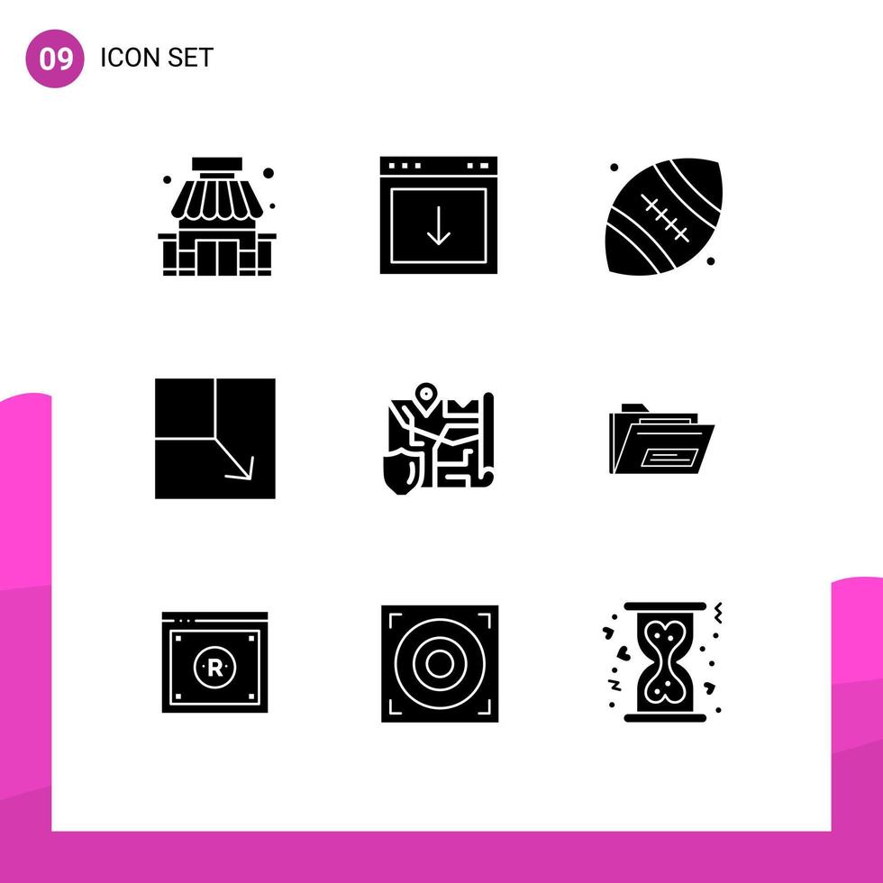Solid Glyph Pack of 9 Universal Symbols of map view south layout thanksgiving Editable Vector Design Elements