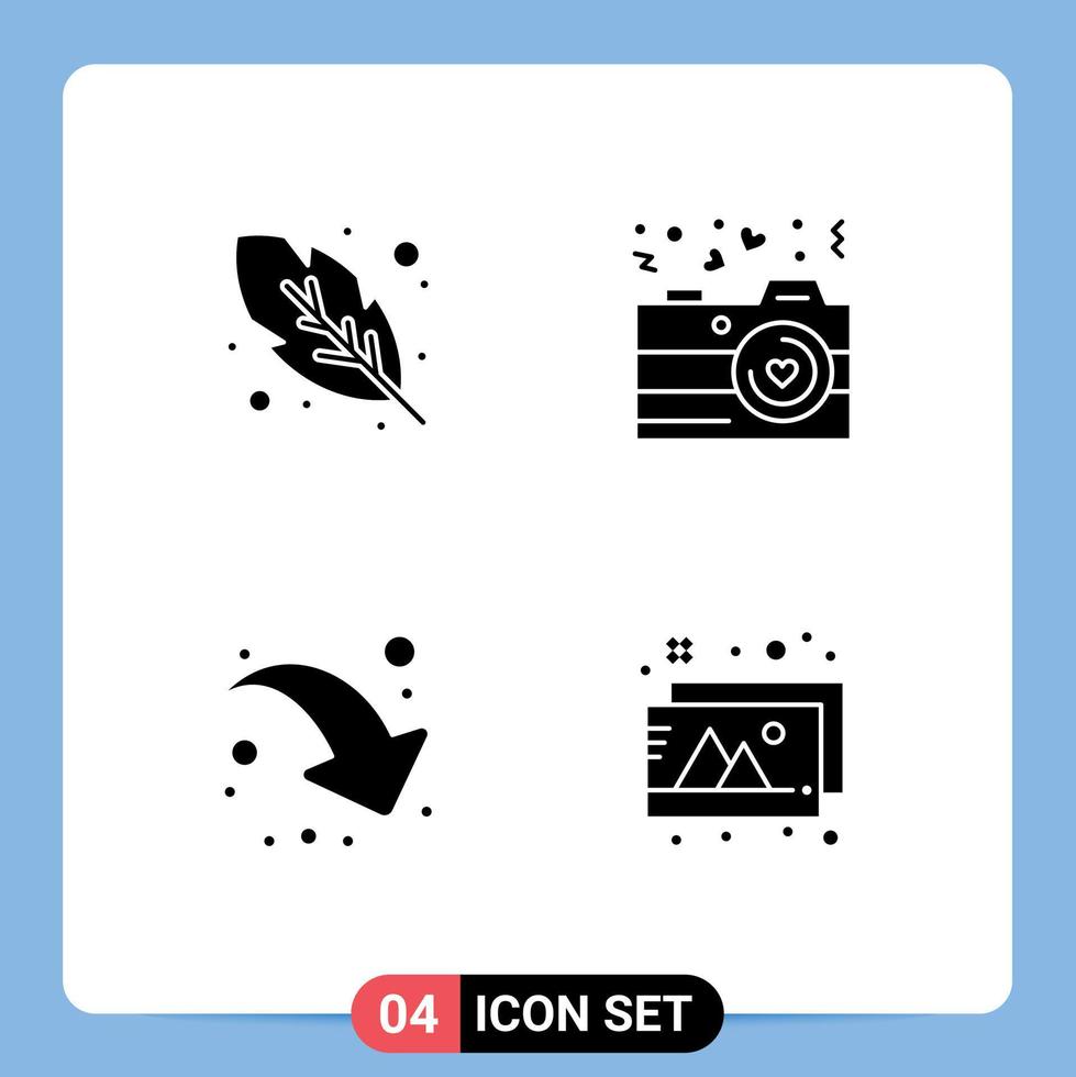Editable Vector Line Pack of 4 Simple Solid Glyphs of calligraphy down right camera valentine images Editable Vector Design Elements