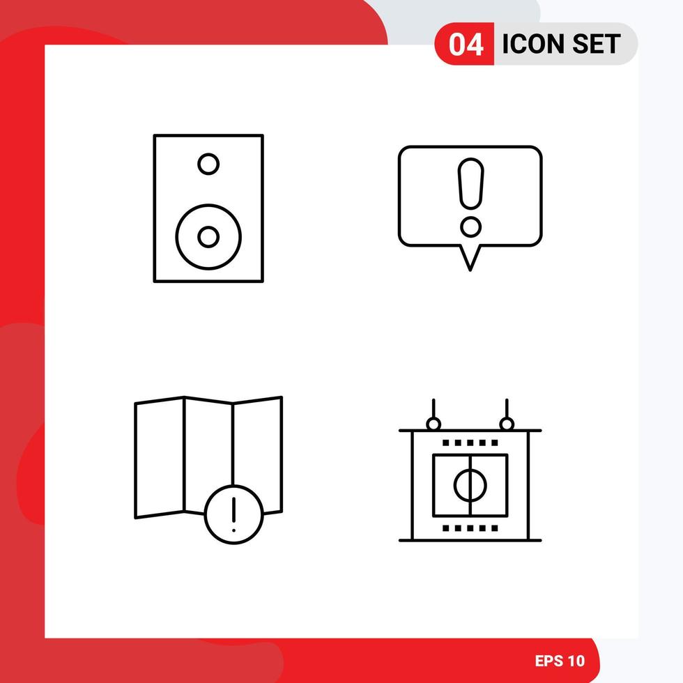 Mobile Interface Line Set of 4 Pictograms of devices map speaker chat football Editable Vector Design Elements