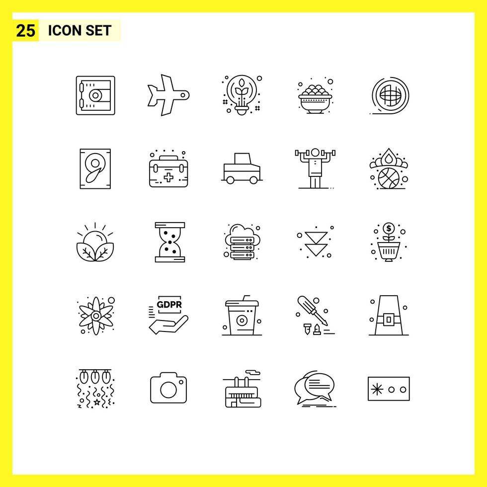 Line Pack of 25 Universal Symbols of planet earth design gras eat Editable Vector Design Elements