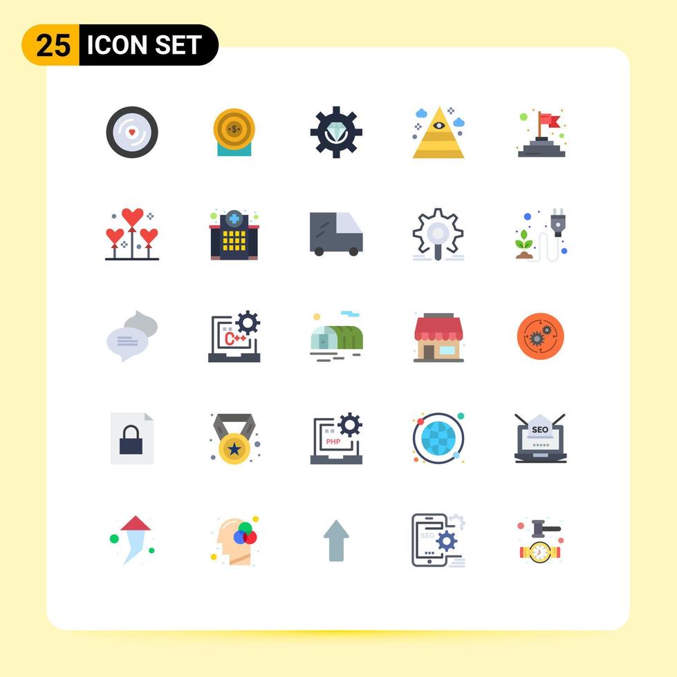 Modern Set of 25 Flat Colors Pictograph of finish pyramid coding illuminati programming Editable Vector Design Elements