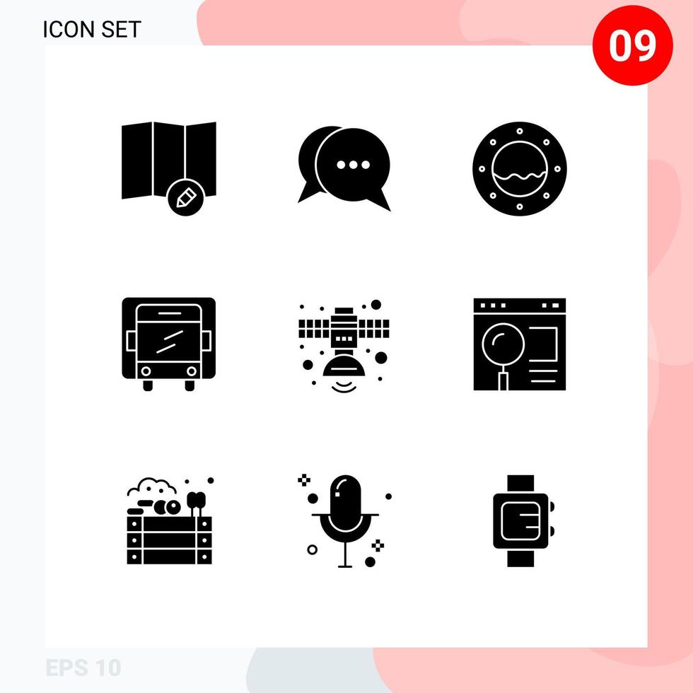 9 Solid Glyph concept for Websites Mobile and Apps browser space water satellite communication Editable Vector Design Elements
