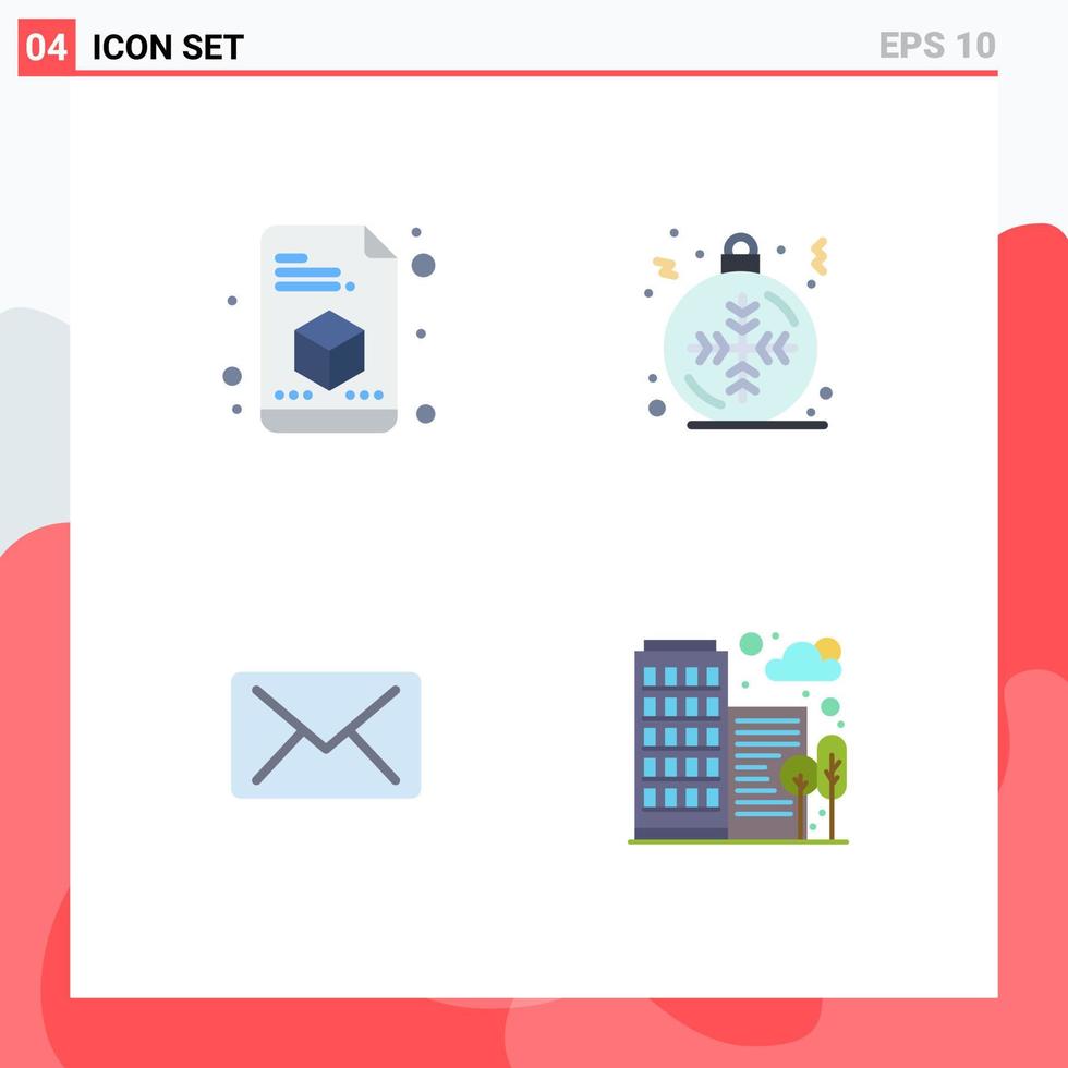 4 Thematic Vector Flat Icons and Editable Symbols of printer message ball winter city Editable Vector Design Elements