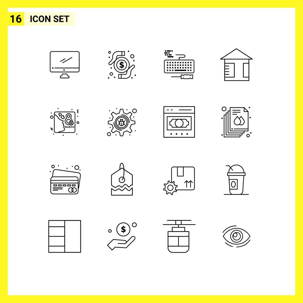 Modern Set of 16 Outlines Pictograph of day street research board repair Editable Vector Design Elements