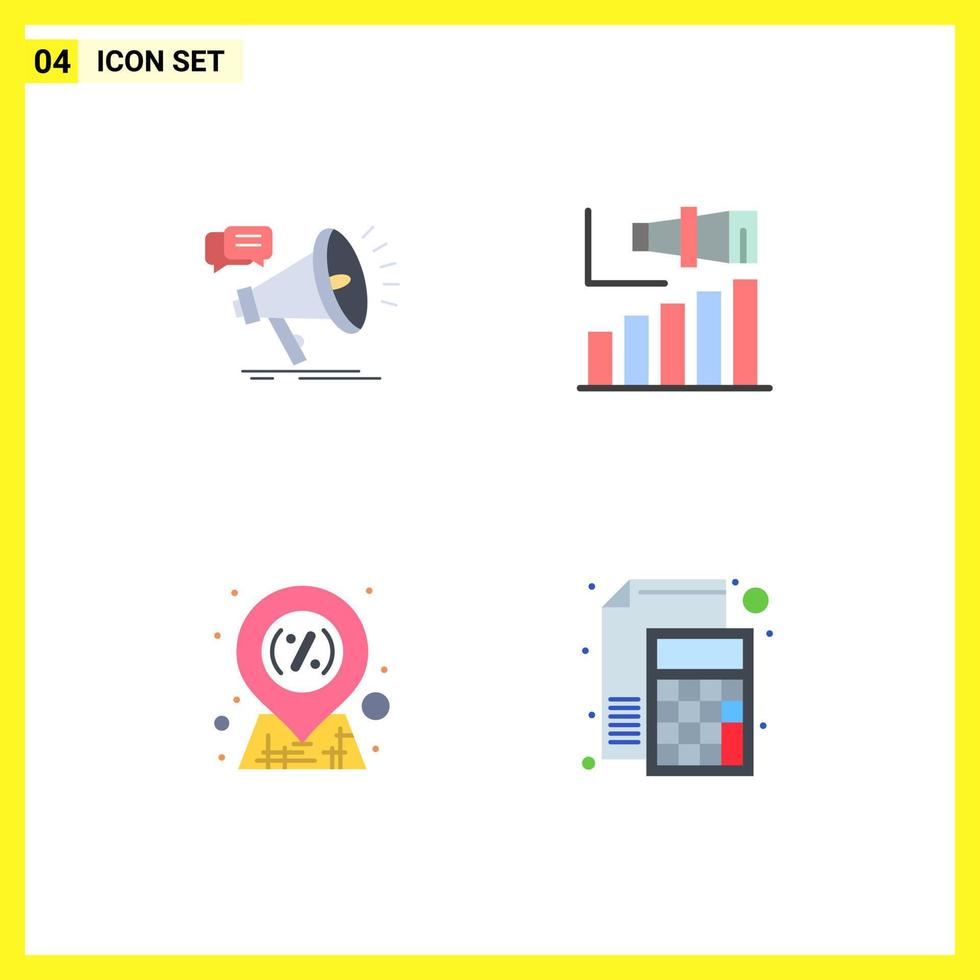 Pack of 4 Modern Flat Icons Signs and Symbols for Web Print Media such as marketing vision promo long location Editable Vector Design Elements