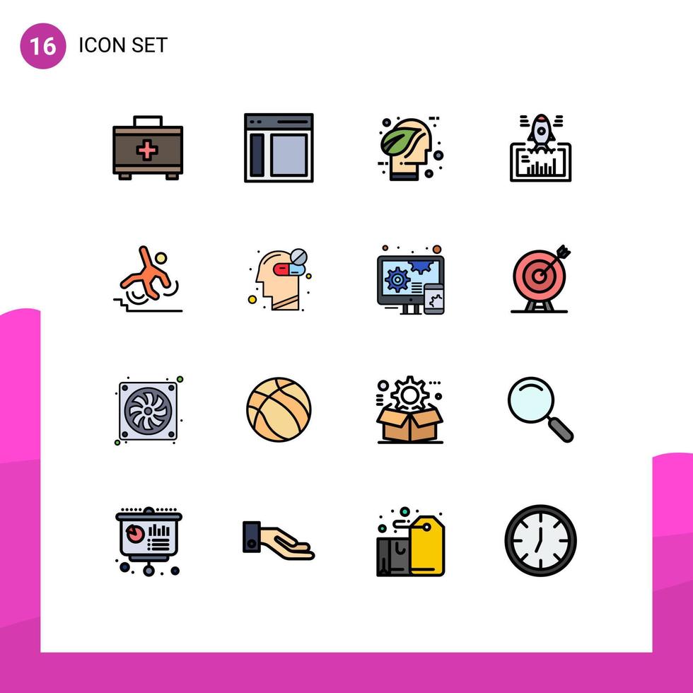 Modern Set of 16 Flat Color Filled Lines Pictograph of web website eco project think Editable Creative Vector Design Elements