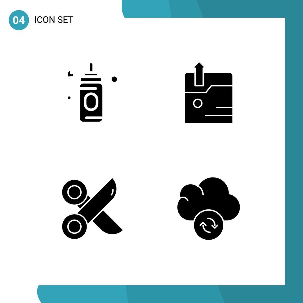 conjunto moderno de 4 glifos y símbolos sólidos, como elementos de diseño de vectores editables de nube de corte comercial de tijera alimentadora