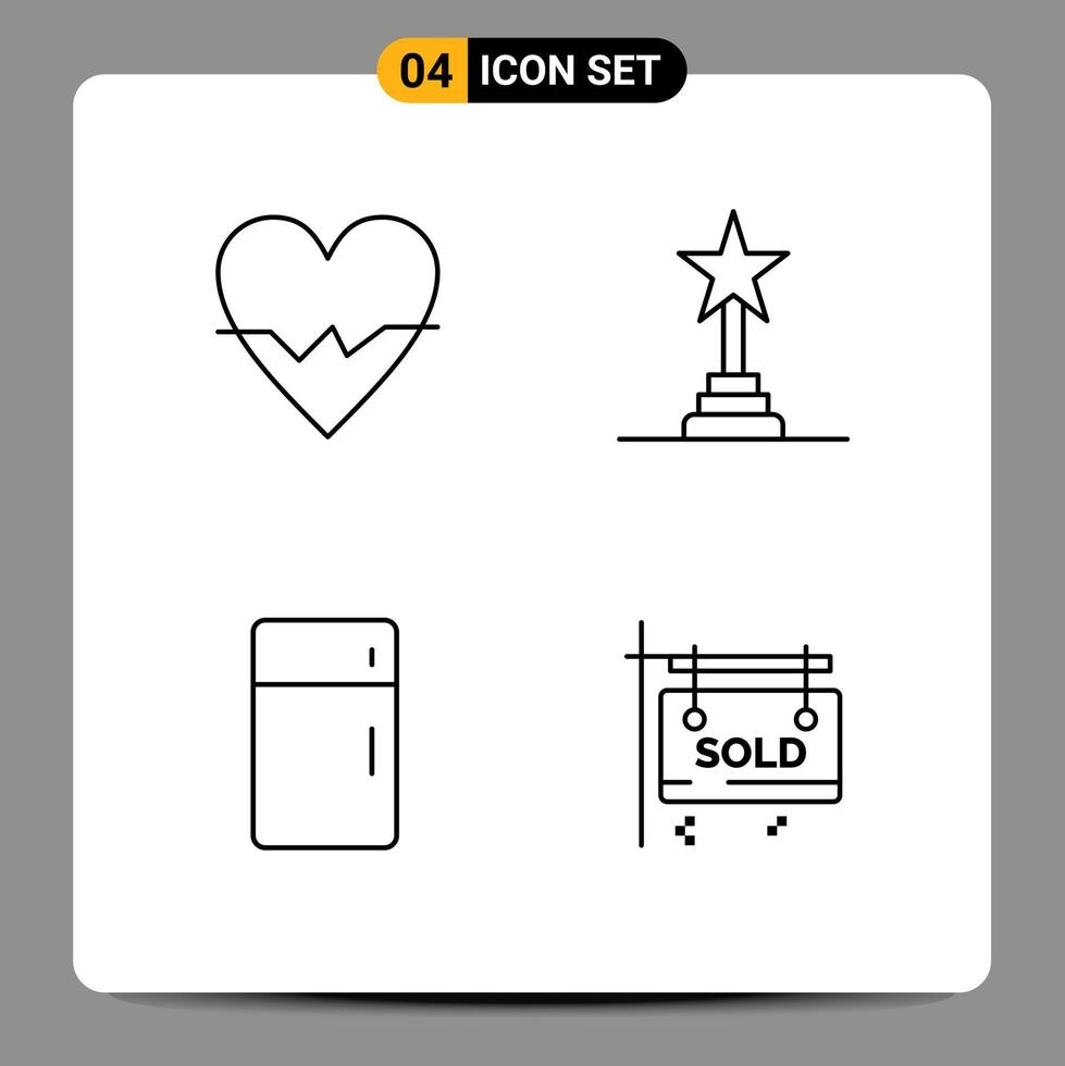 Modern Set of 4 Filledline Flat Colors and symbols such as heart fridge skin lifetime achievements home Editable Vector Design Elements