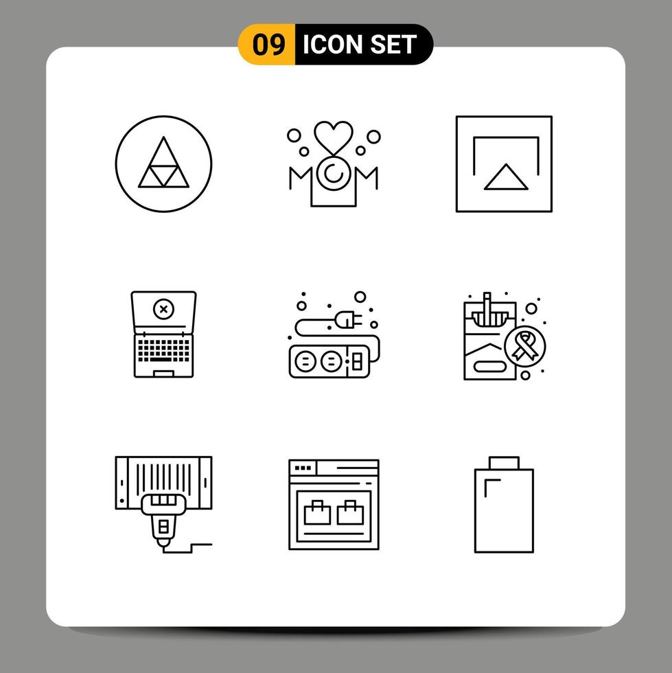 Pictogram Set of 9 Simple Outlines of plug tecnology love computing play Editable Vector Design Elements