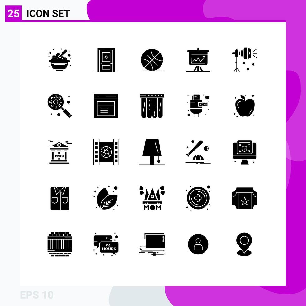 Modern Set of 25 Solid Glyphs and symbols such as presentation analytics door chart usa Editable Vector Design Elements