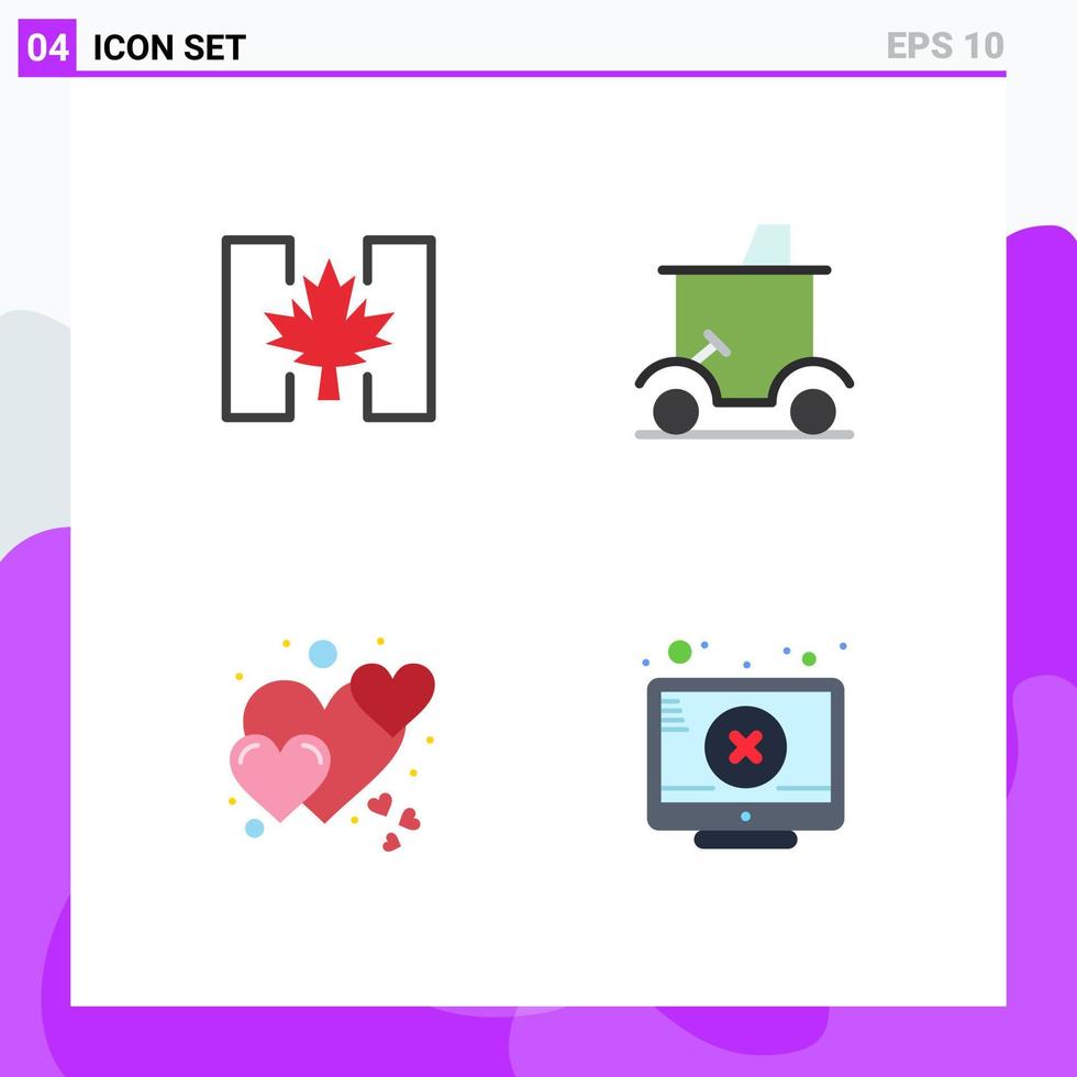 Modern Set of 4 Flat Icons Pictograph of flag heart leaf golf car romantic Editable Vector Design Elements