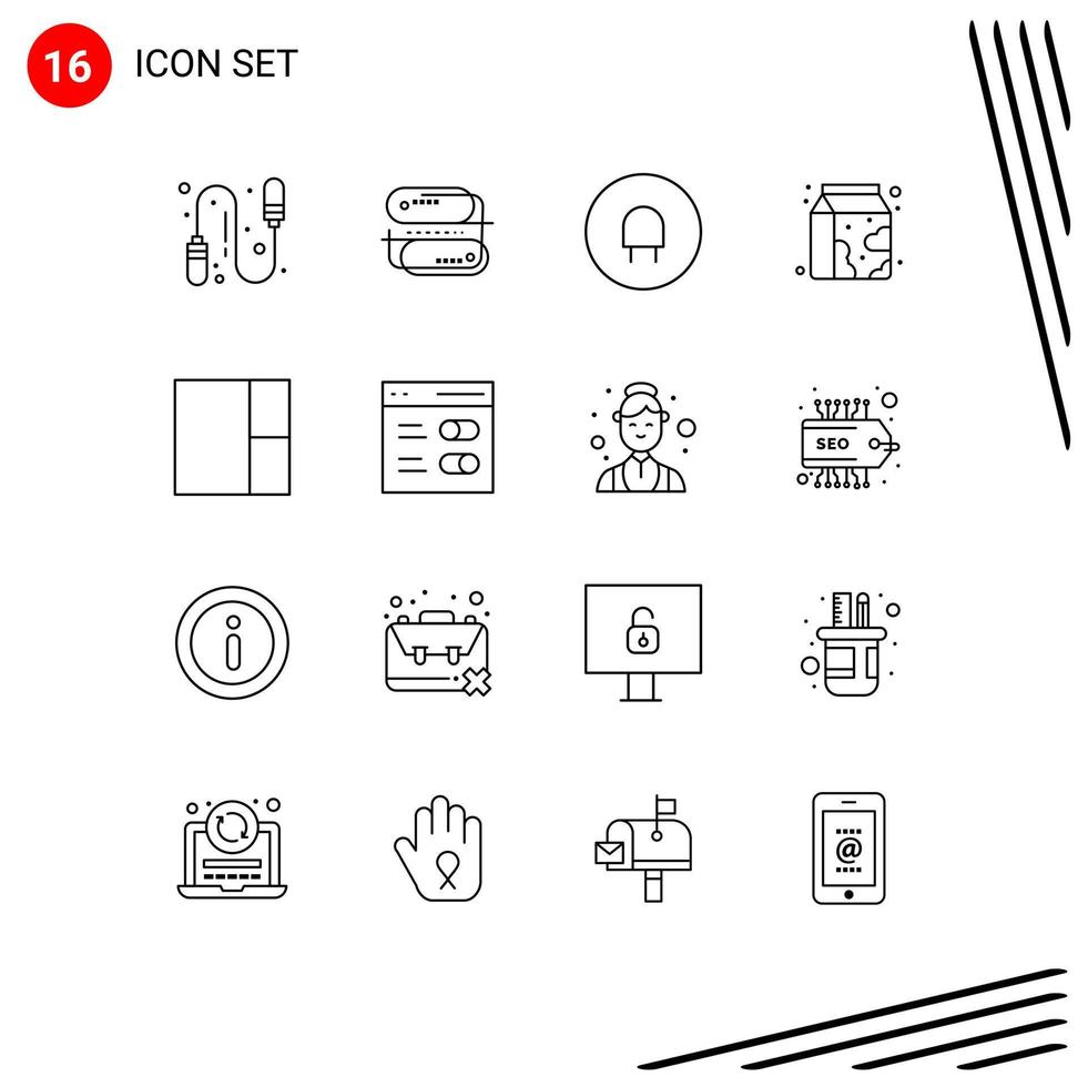 User Interface Pack of 16 Basic Outlines of interface layout electric grid milk Editable Vector Design Elements