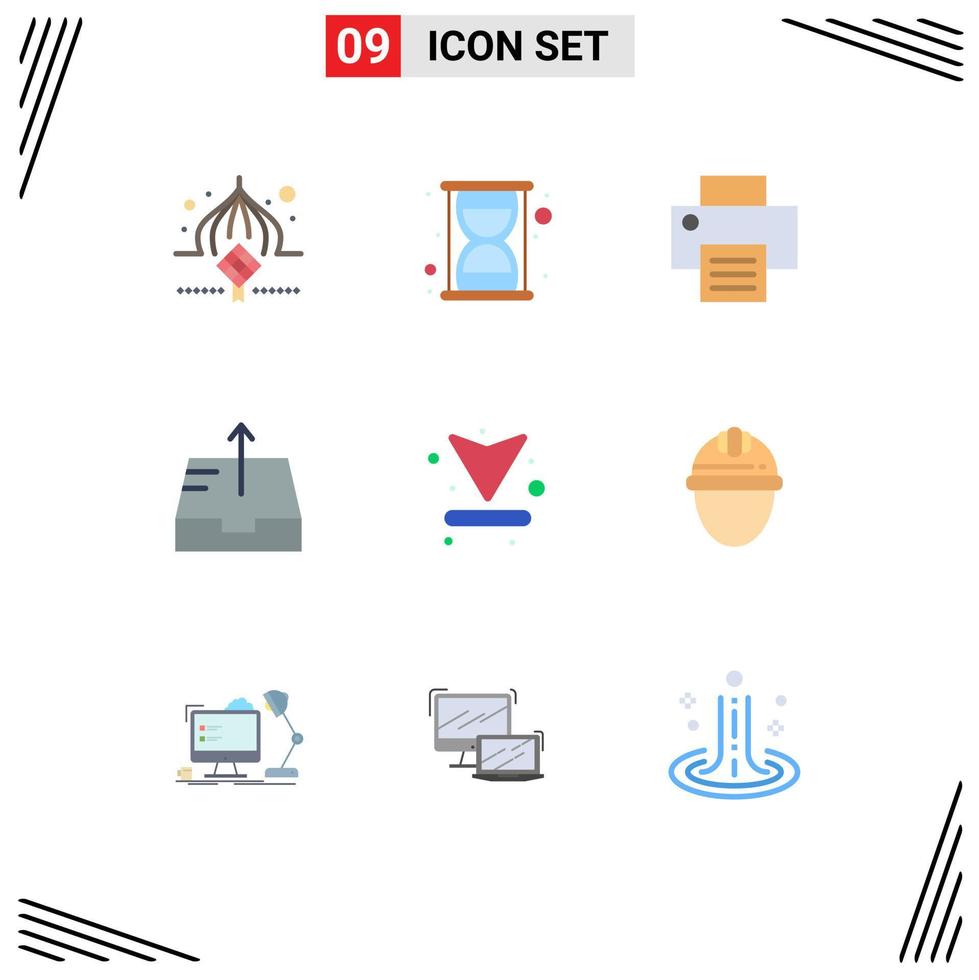 9 Thematic Vector Flat Colors and Editable Symbols of download arrows printer arrow outbox Editable Vector Design Elements