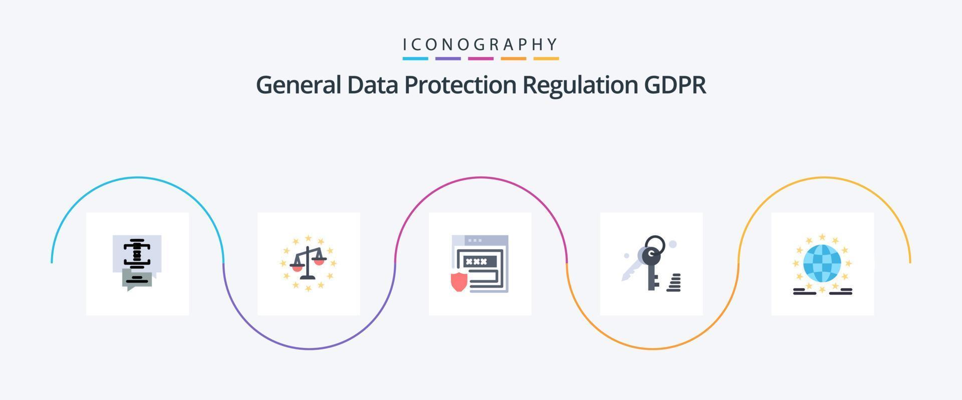 paquete de iconos gdpr flat 5 que incluye red. global. proteccion. gdpr. llave vector