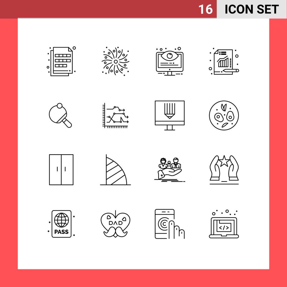 Set of 16 Vector Outlines on Grid for pong report configuration metrics system Editable Vector Design Elements