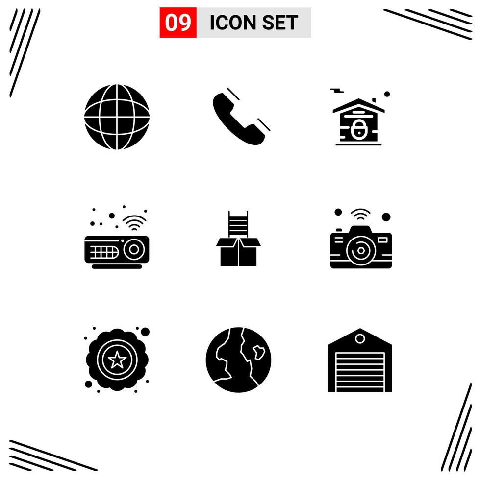 9 User Interface Solid Glyph Pack of modern Signs and Symbols of climb gift house box hardware Editable Vector Design Elements