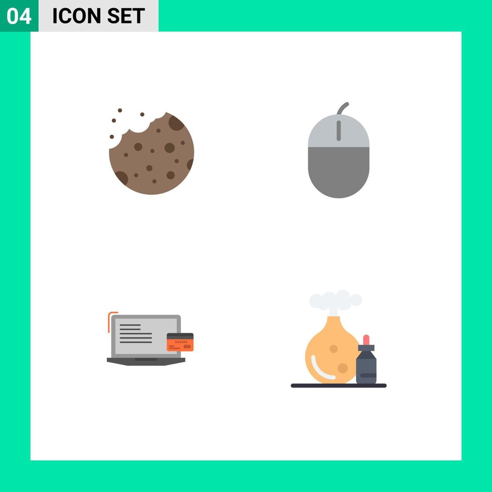 Set of 4 Vector Flat Icons on Grid for bake payment food gadget computer Editable Vector Design Elements