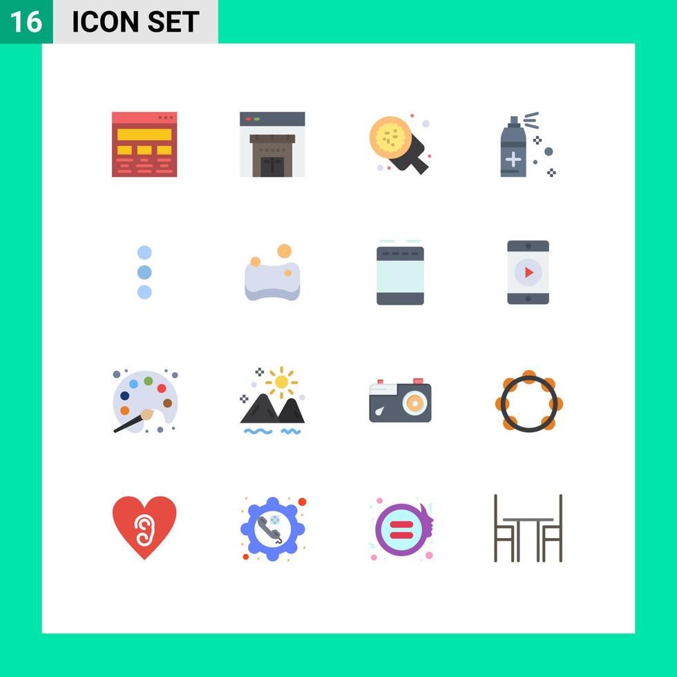 grupo de símbolos de icono universal de 16 colores planos modernos de restaurante de limpieza de horneado en aerosol de teléfono paquete editable de elementos creativos de diseño de vectores