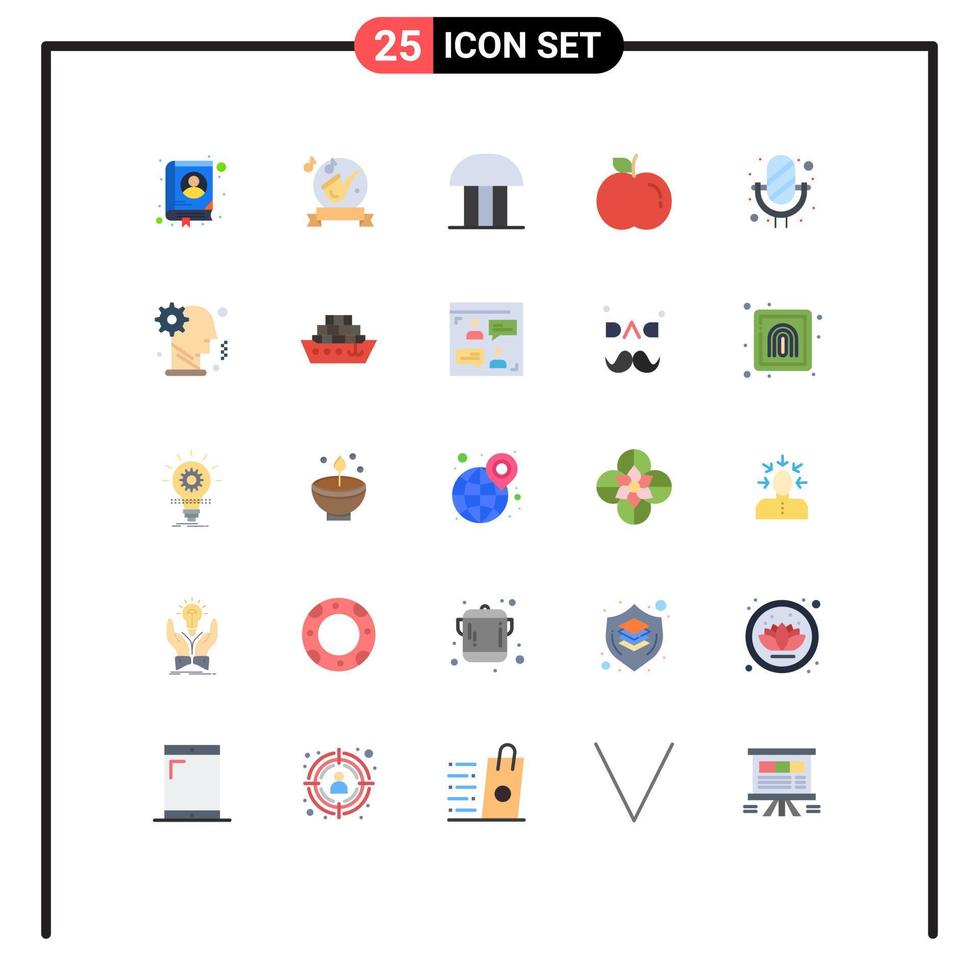 25 Creative Icons Modern Signs and Symbols of record mic building food courthouse Editable Vector Design Elements