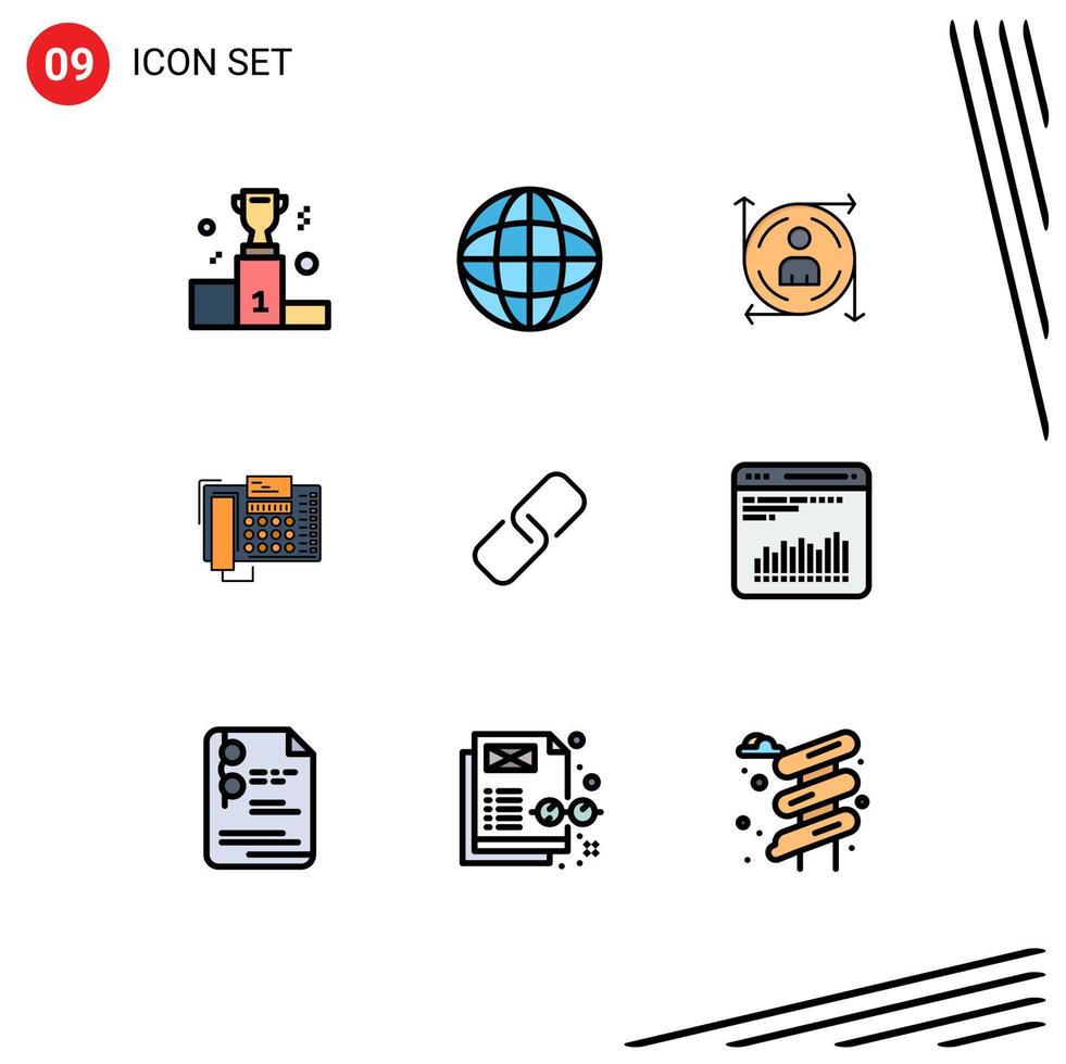 9 Universal Filledline Flat Color Signs Symbols of clip call user office phone Editable Vector Design Elements