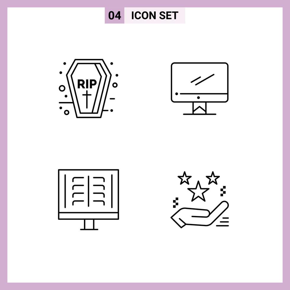 conjunto moderno de 4 pictogramas de colores planos de línea rellena de elementos de diseño vectorial editables de radioscopia del dispositivo médico de ataúd vector