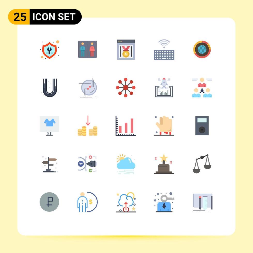 Mobile Interface Flat Color Set of 25 Pictograms of data keys hotel keyboard website progress Editable Vector Design Elements