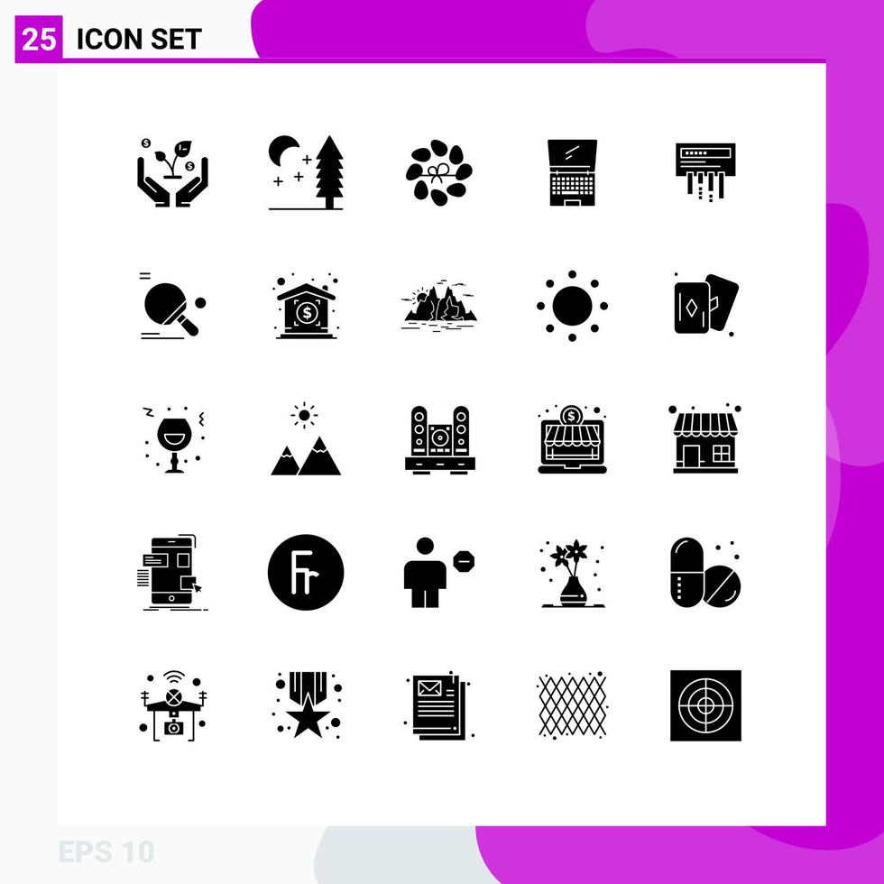 Modern Set of 25 Solid Glyphs Pictograph of wifi receiver flower flip device Editable Vector Design Elements